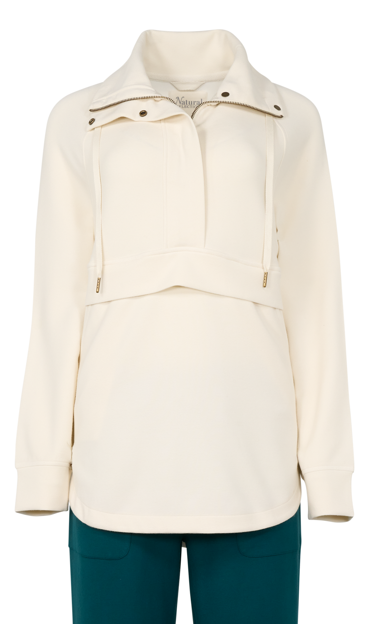 Image of Natural Reflections Soft Haven Scuba Half-Zip Long-Sleeve Pullover Tunic - Egret