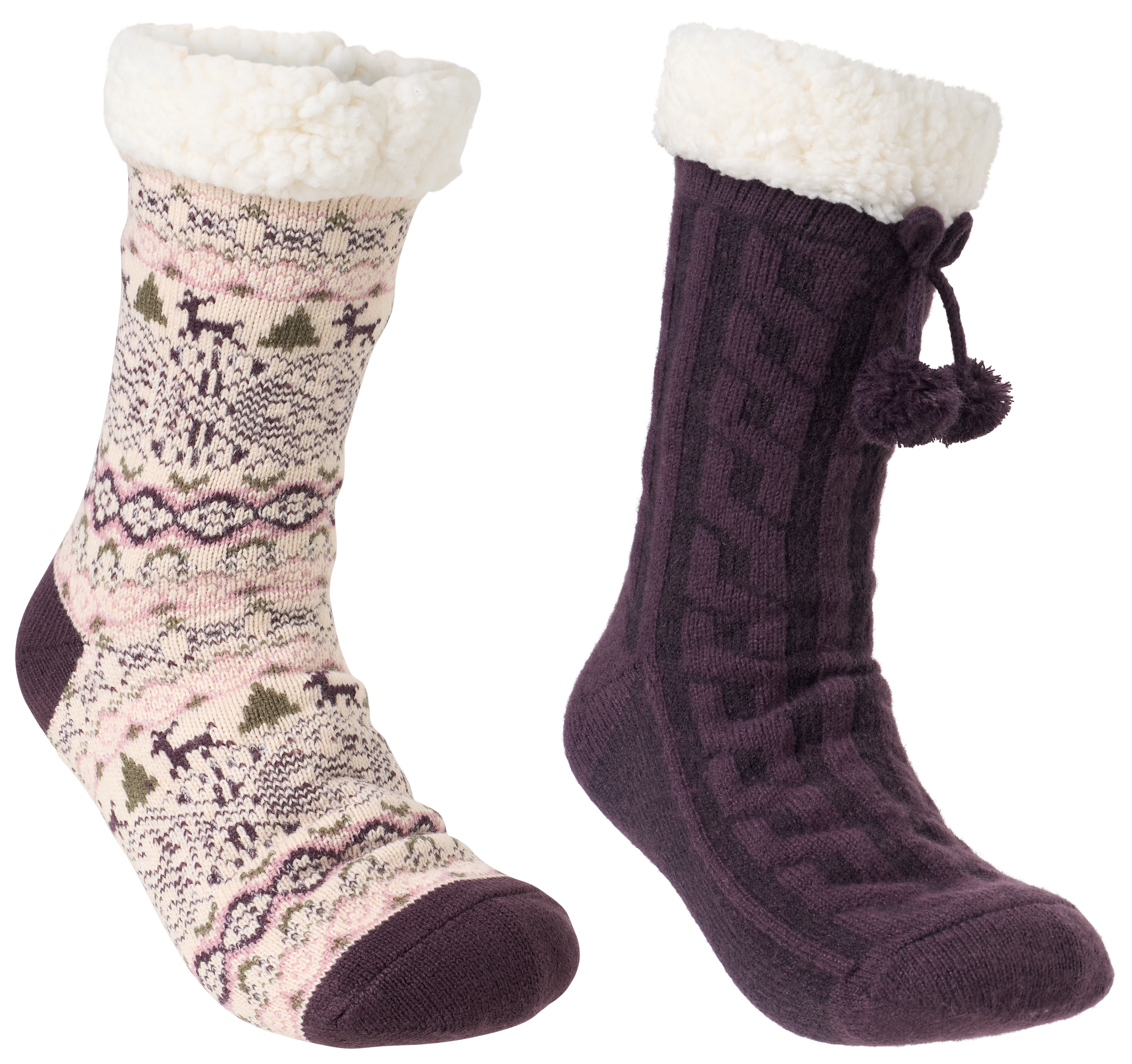 Image of Natural Reflections Cozy Socks with Pom-Pom 2-Pair Pack - Purple