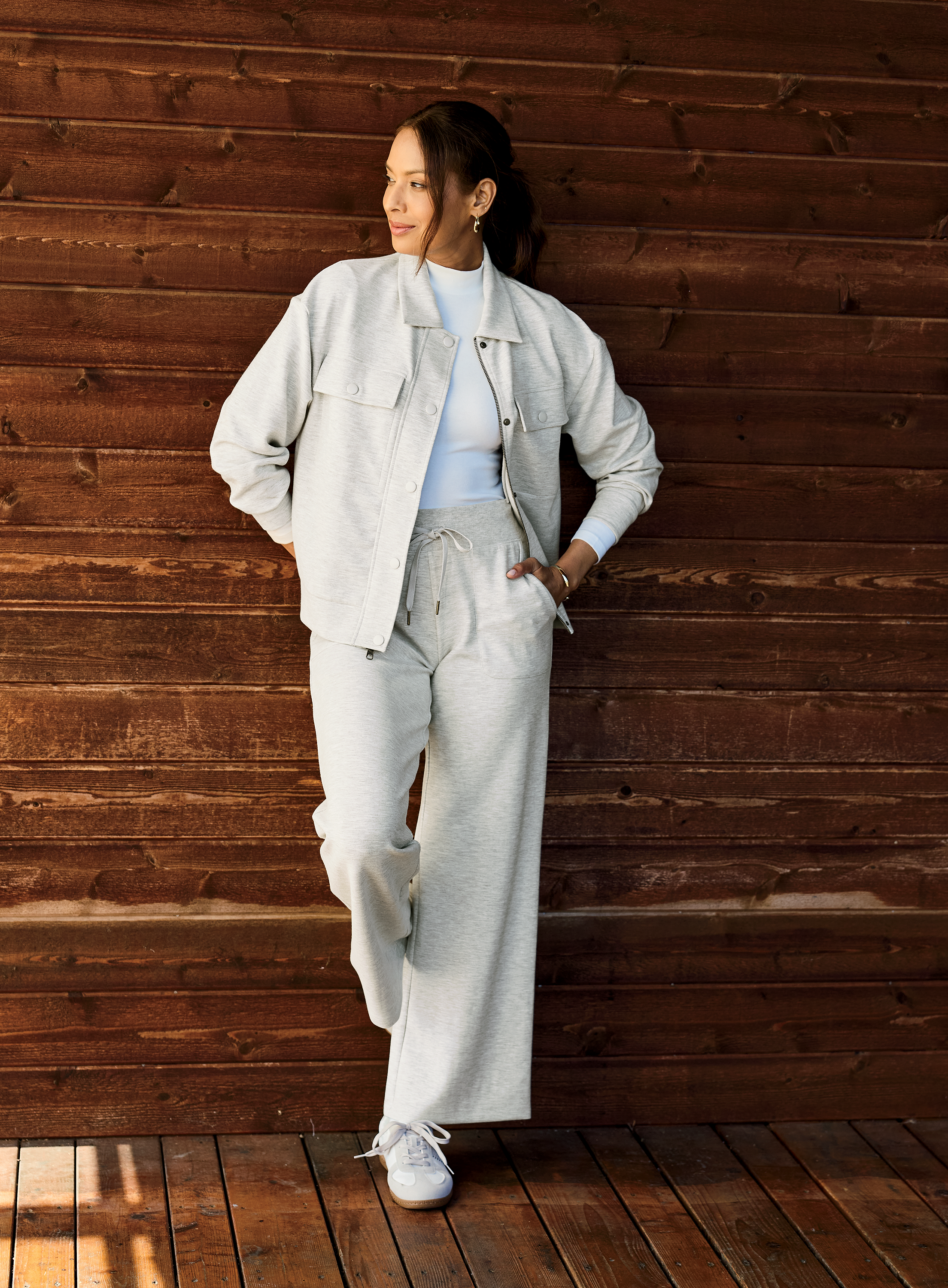 Image of Natural Reflections Soft Haven Scuba Wide-Leg Pants - Heather Grey