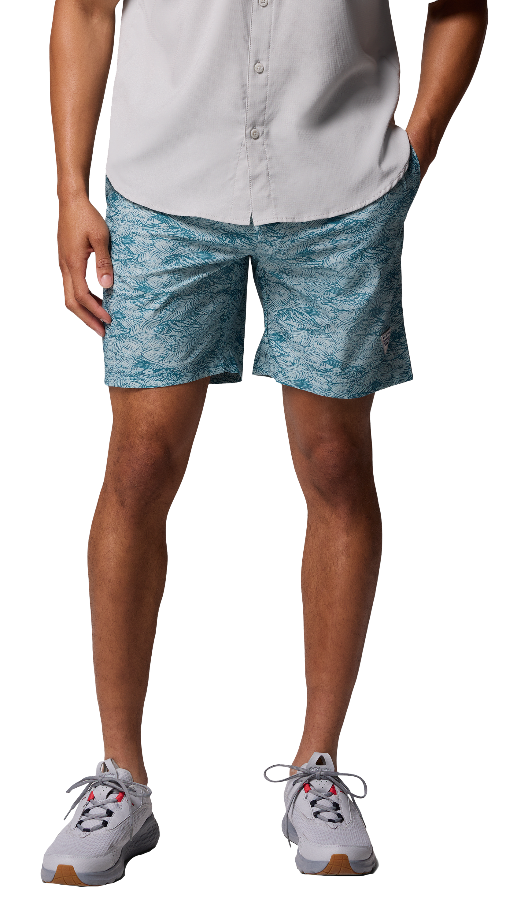 Image of Columbia PFG Rambler Printed Water Shorts - Crushed Blue Pez Gallo
