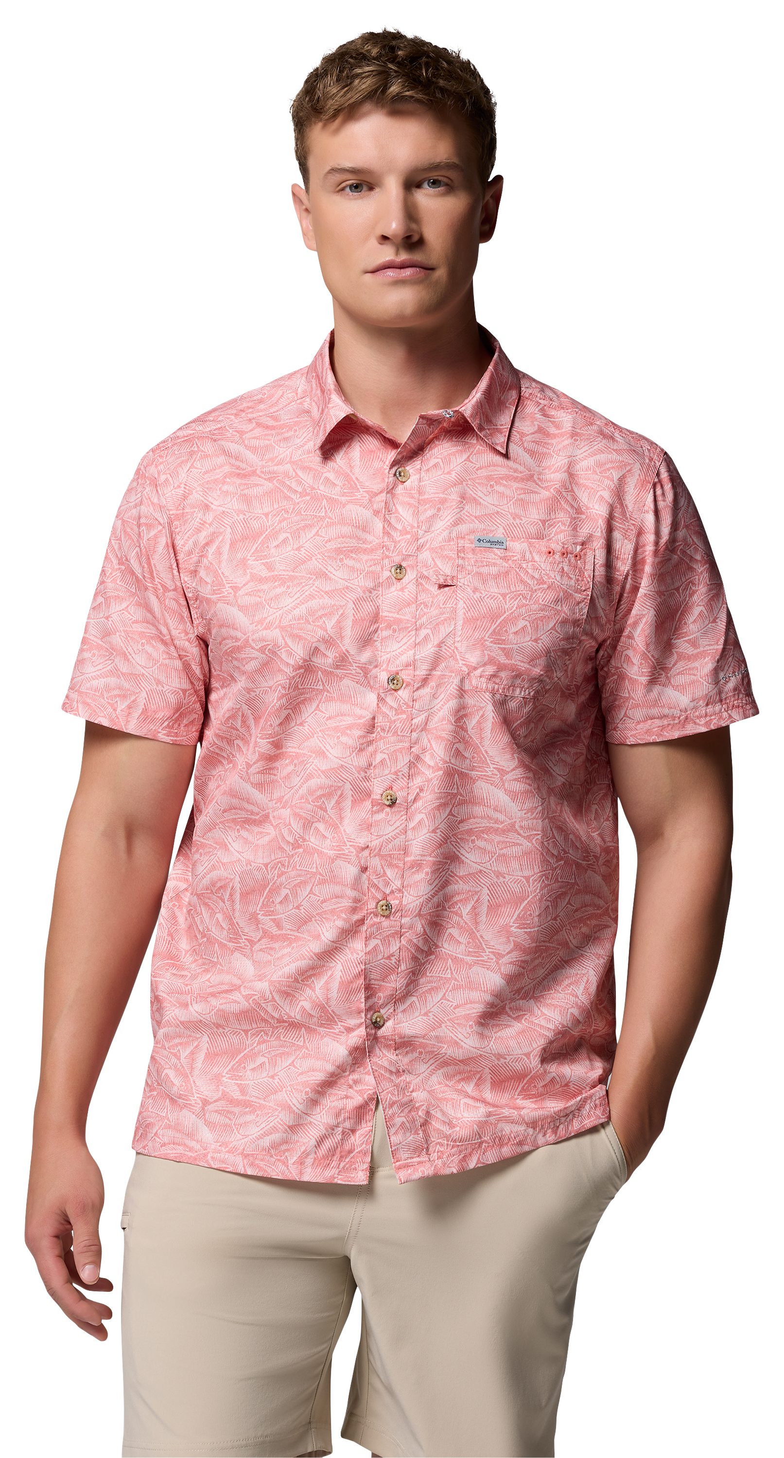 Image of Columbia Super Slack Tide Camp Short-Sleeve Button-Down Shirt - Melonade Tunny - S