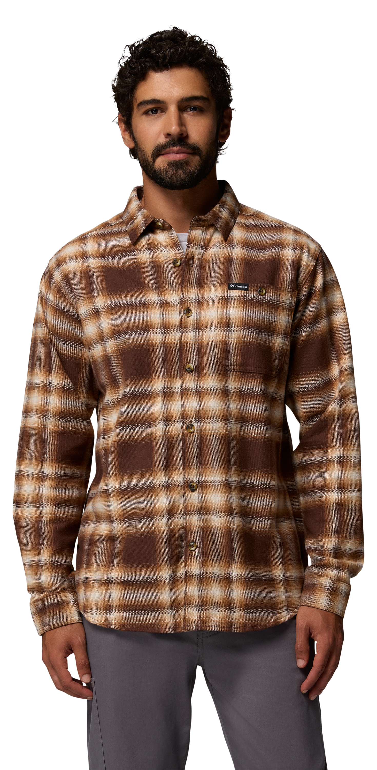 Image of Columbia Pitchstone II Heavyweight Flannel Long-Sleeve Shirt - Tobacco Twilight Ombre