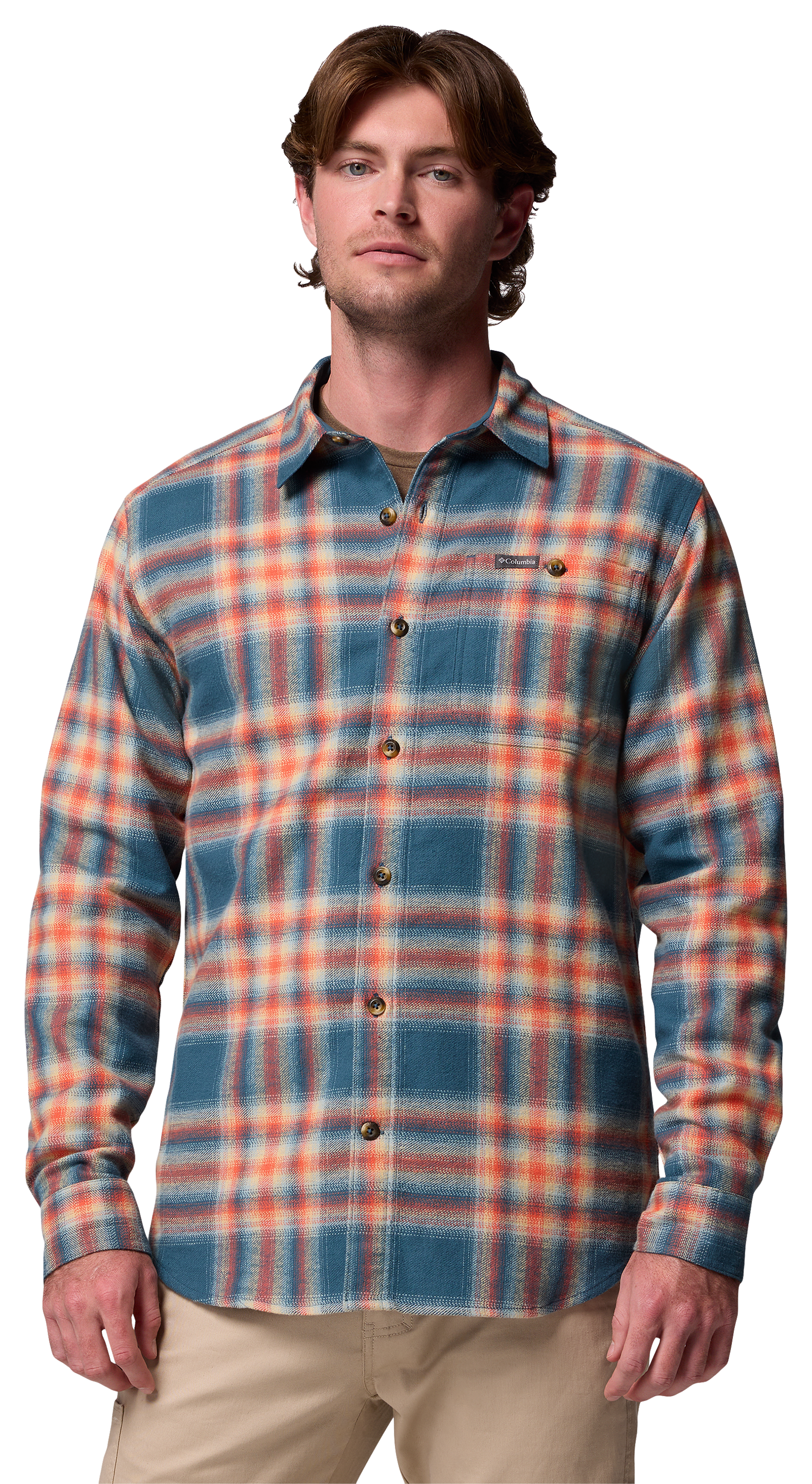 Image of Columbia Pitchstone II Heavyweight Flannel Long-Sleeve Shirt - Everblue Twilight Ombre
