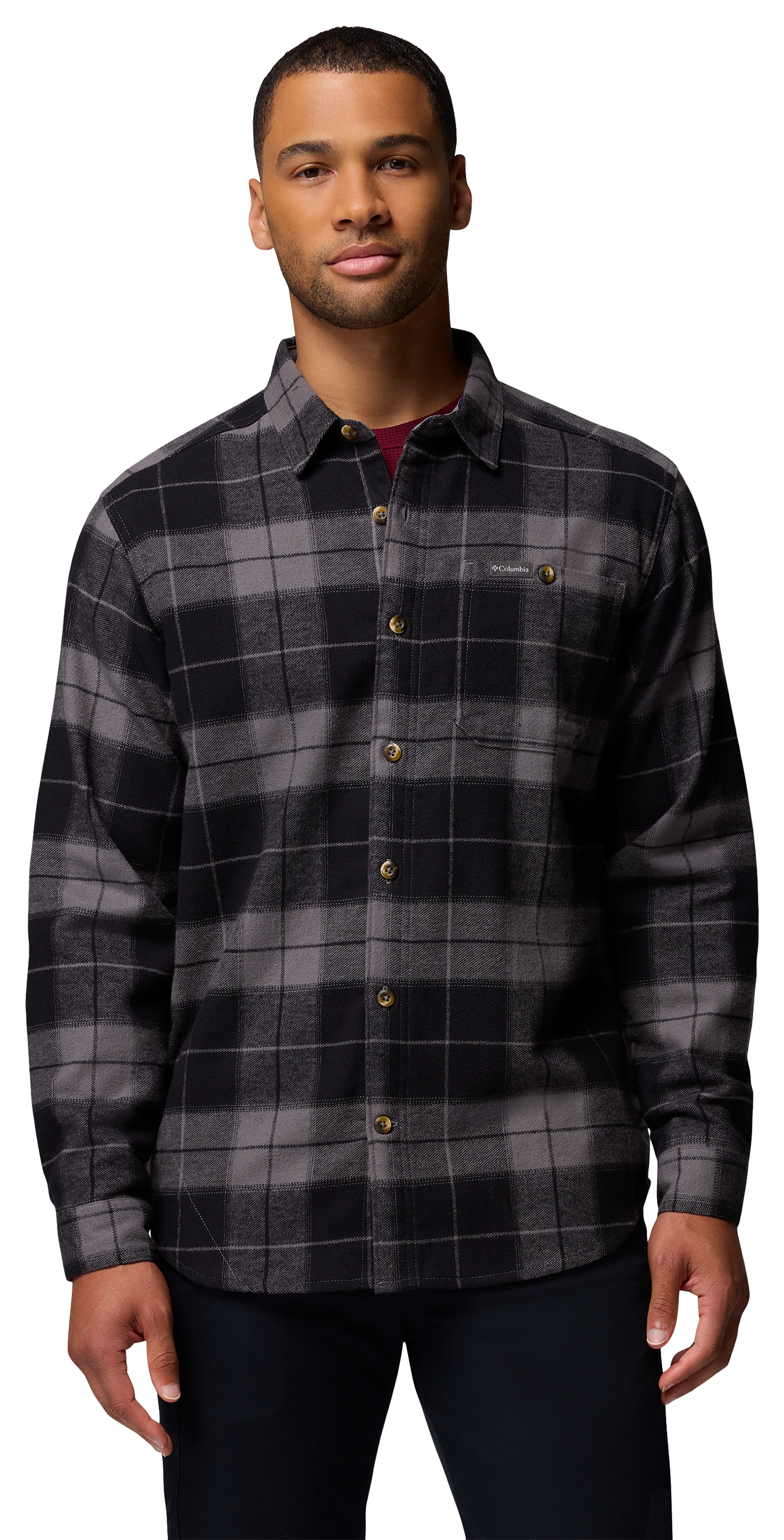 Image of Columbia Pitchstone II Heavyweight Flannel Long-Sleeve Shirt - City Grey Macro Buffalo Tartan