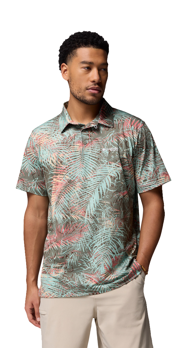Image of Columbia Super Slack Tide II Stretch Short-Sleeve Polo - Rosewood Hooked Up