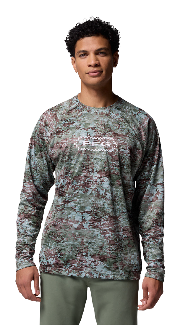 Image of Columbia PFG Super Solar Stream Border Hex Long-Sleeve Shirt for Men - Cypress Tejas - M