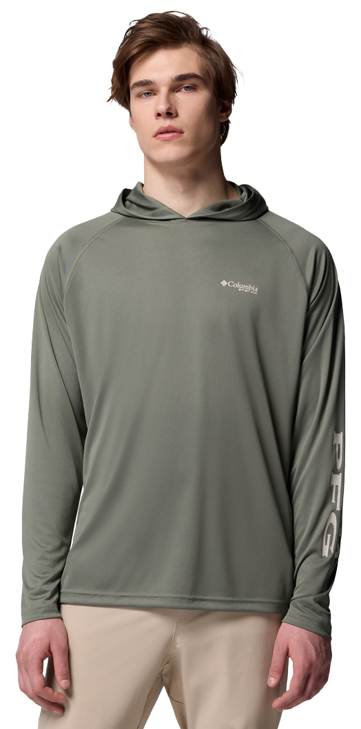 Image of Columbia PFG Terminal Tackle Long-Sleeve Hoodie - Cypress/Dark Stone Logo