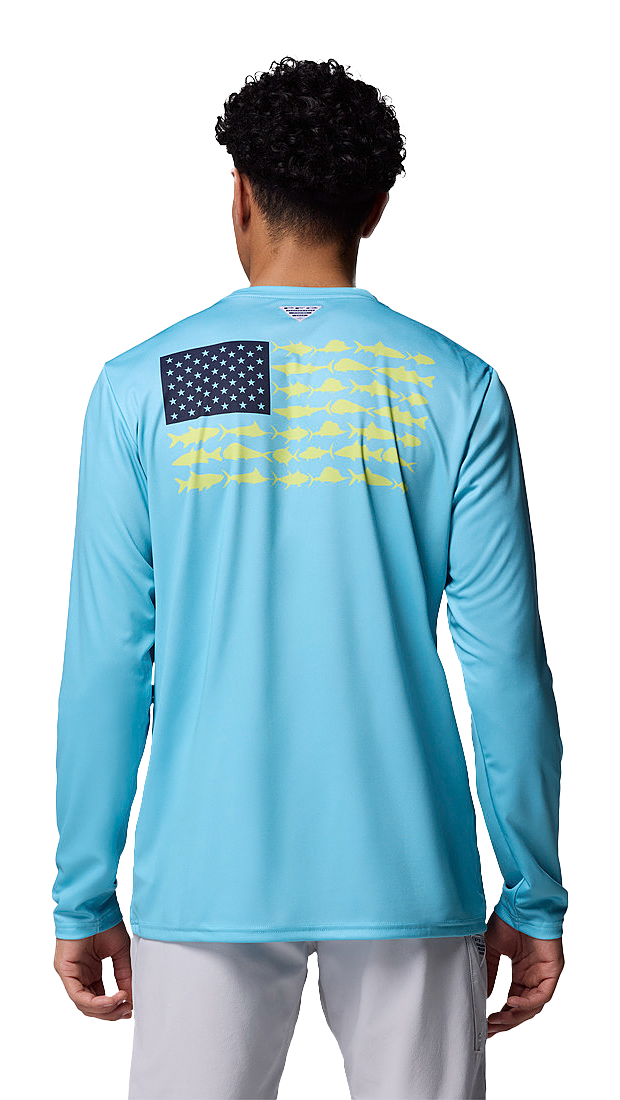 Image of Columbia Terminal Tackle PFG Fish Flag Long-Sleeve Shirt - Vintage Blue/Collegiate Navy