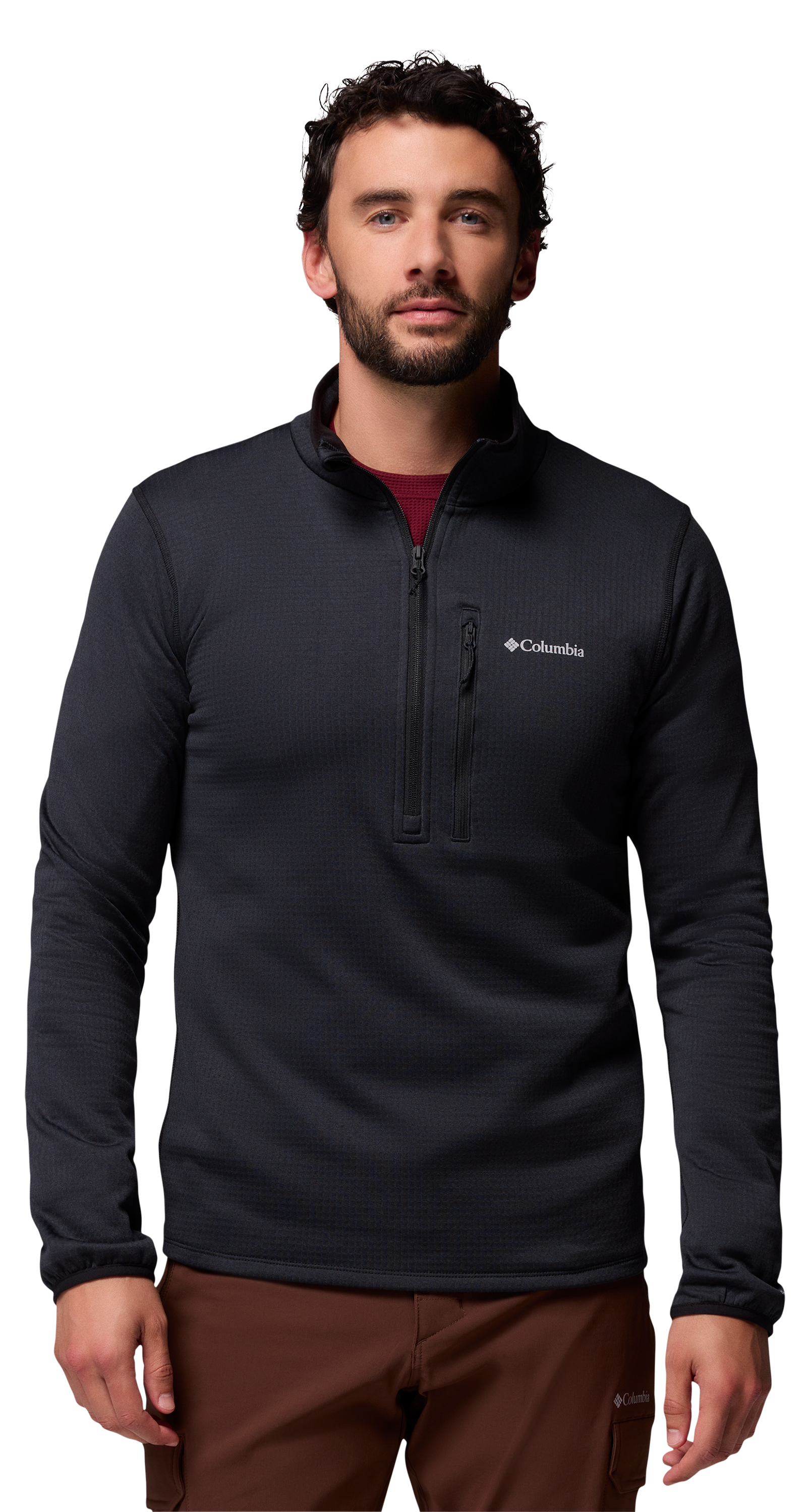 Image of Columbia Essential Hike Grid Half-Zip Long-Sleeve Jacket for Men - Black - M