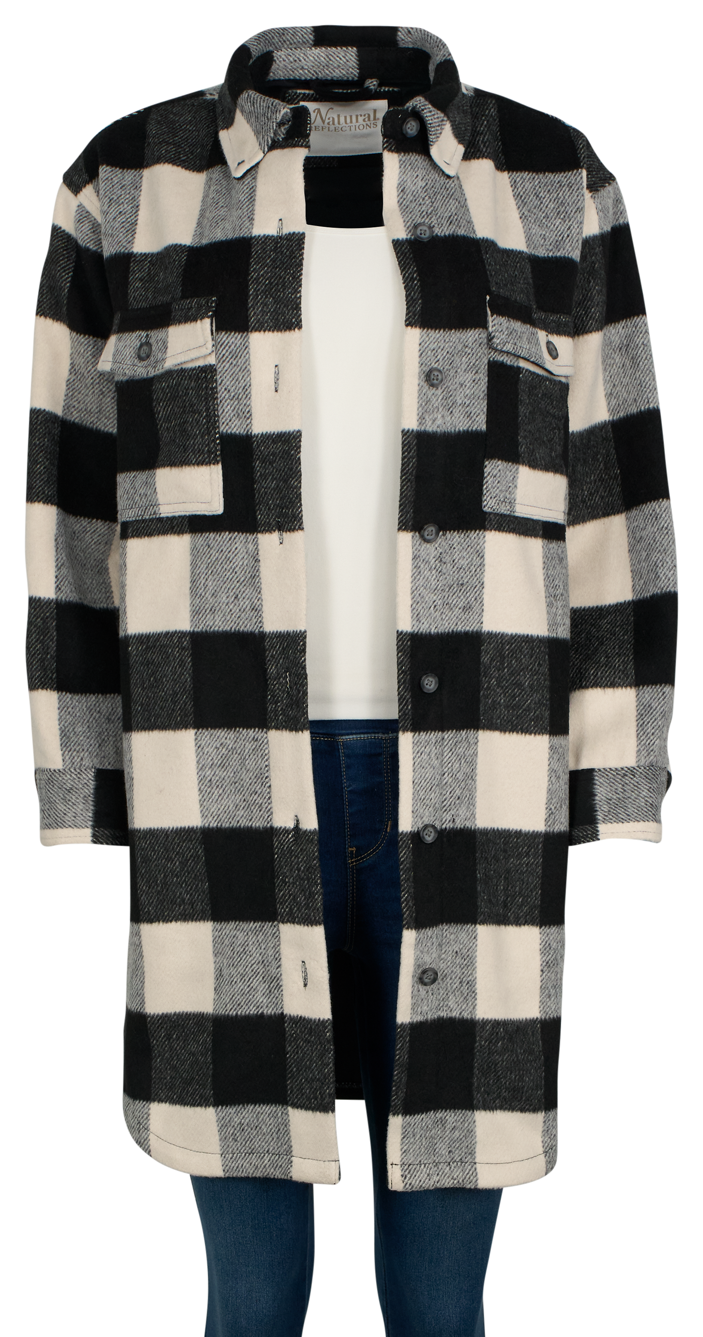 Image of Natural Reflections Buffalo Plaid Long-Sleeve Shirt Jacket - Whitecap Gray Plaid - S