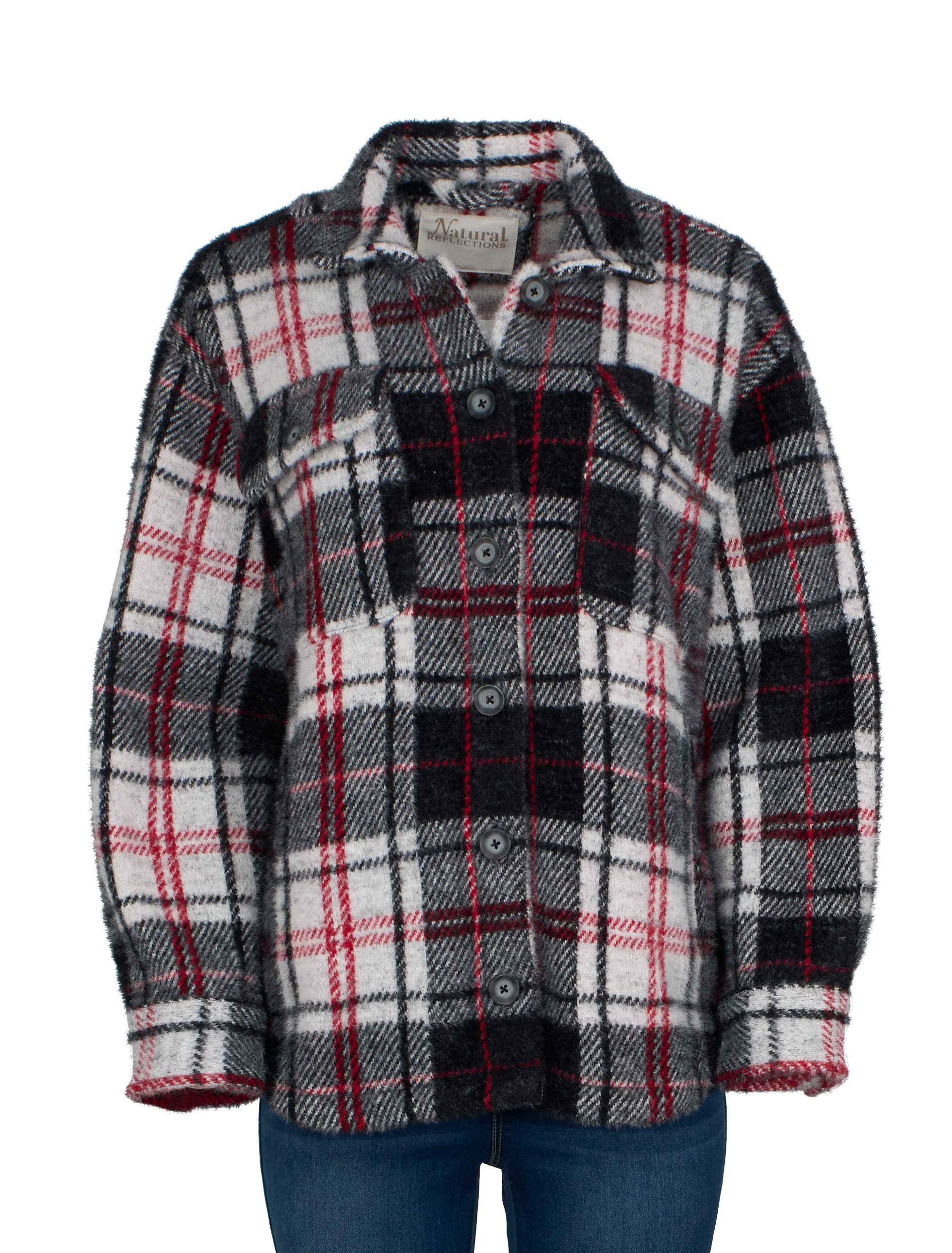 Image of Natural Reflections Plaid Shirt Jacket - Egret Plaid - M