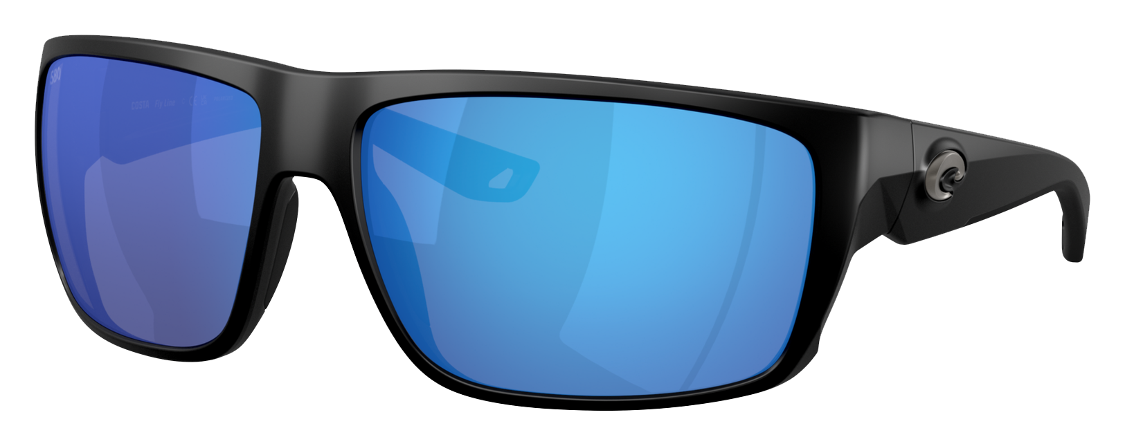 Image of Costa Del Mar Fly Line 580G Glass Polarized Sunglasses - Matte Black/Blue Mirror
