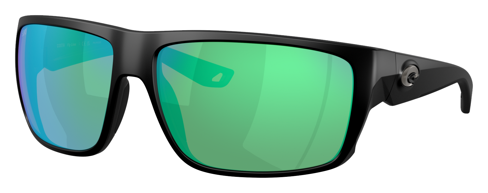 Image of Costa Del Mar Fly Line 580G Glass Polarized Sunglasses - Matte Black/Green Mirror
