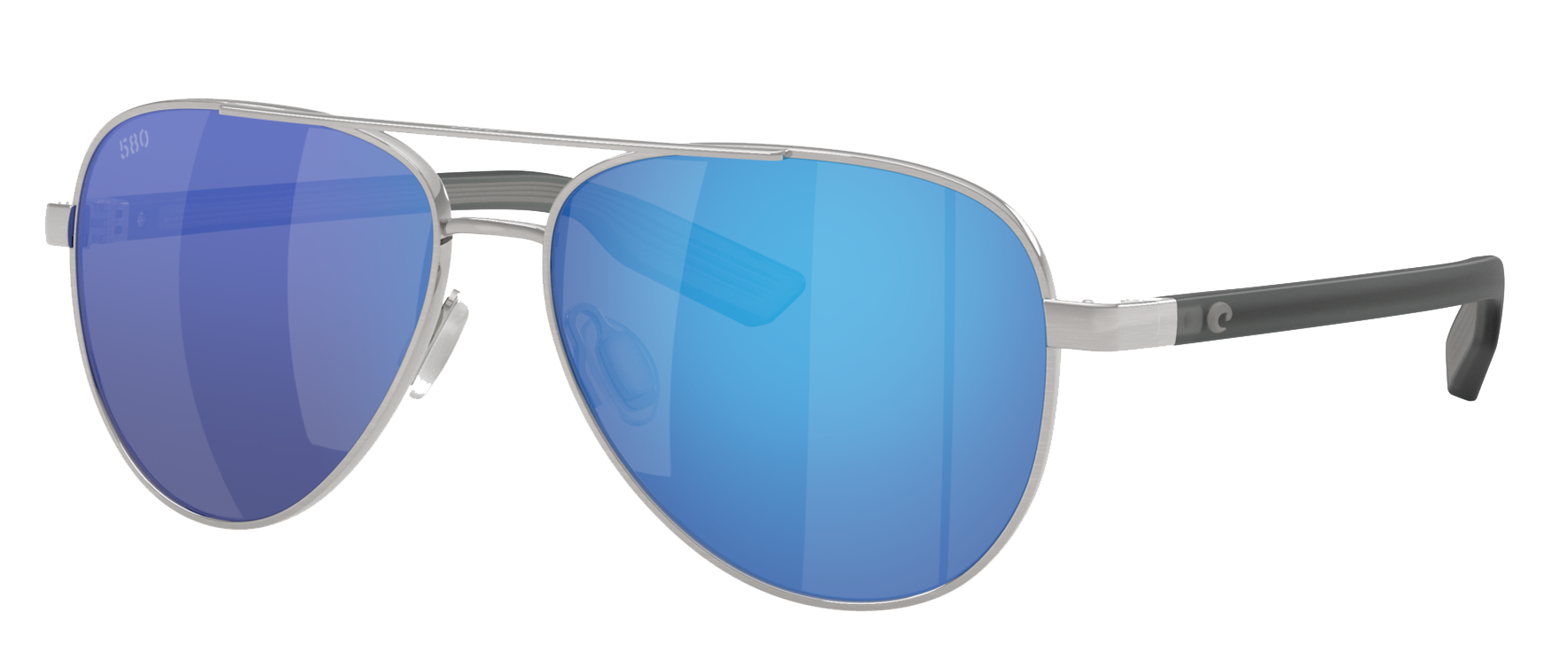 Image of Costa Del Mar Peli 580G Glass Polarized Sunglasses - Brushed Silver/Blue Mirror
