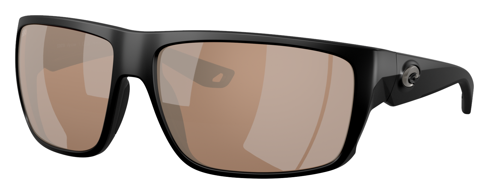 Image of Costa Del Mar Fly Line 580G Glass Polarized Sunglasses - Matte Black/Copper Silver Mirror