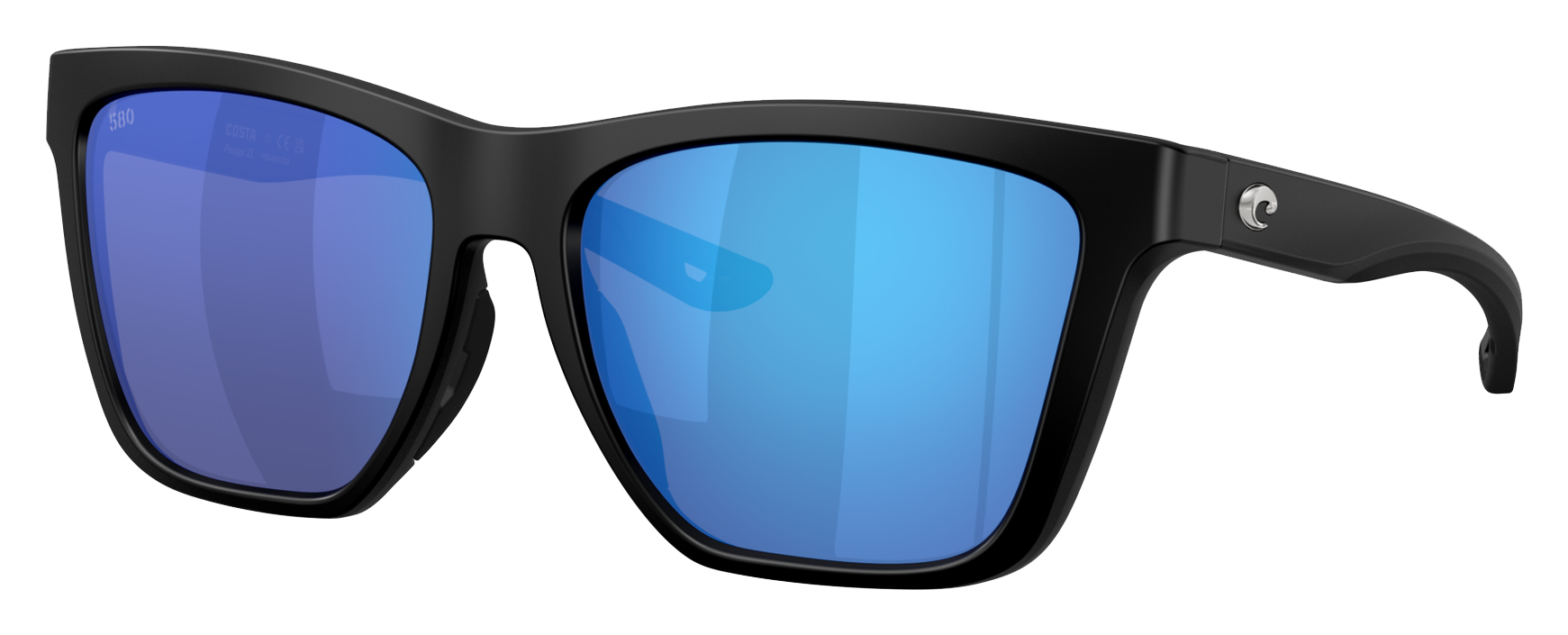 Image of Costa Del Mar Panga II 580G Glass Polarized Sunglasses for Ladies - Matte Black/Mlue Mirror - X-Large