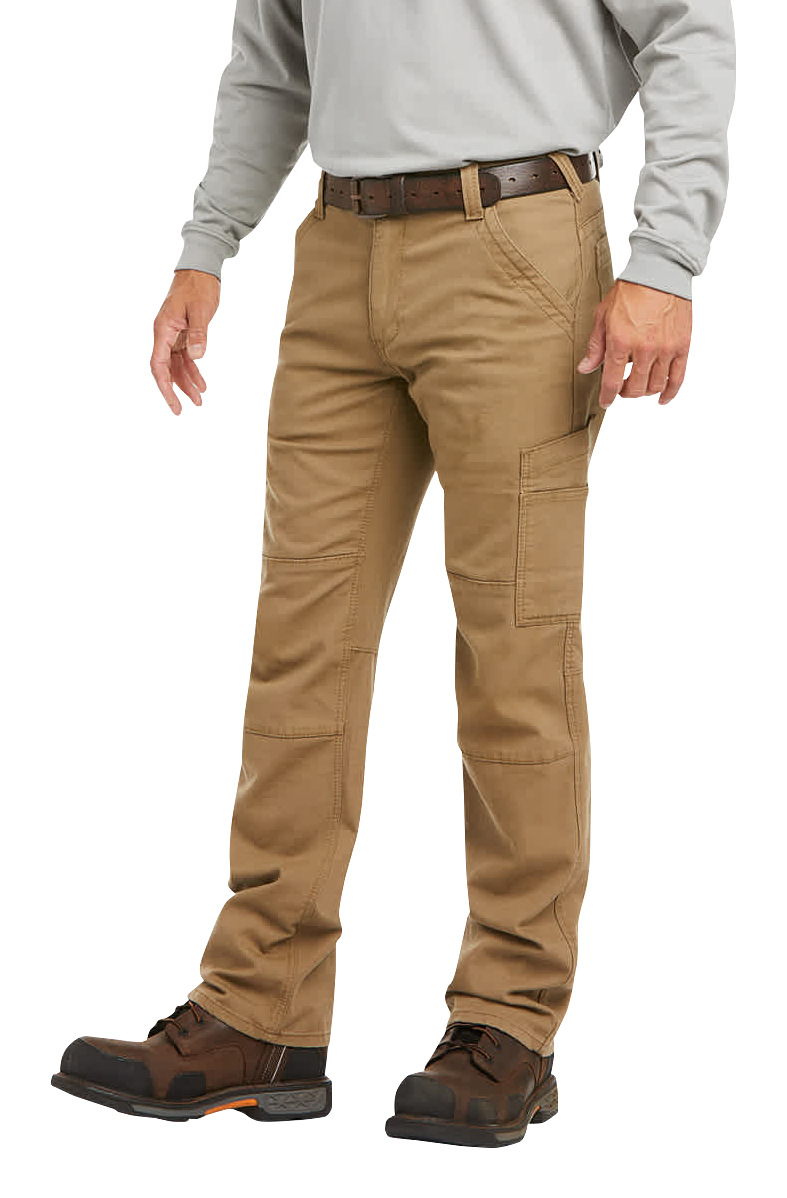 Image of Ariat FR M5 Stretch DuraLight Canvas Stackable Straight-Leg Pants for Men - Field Khaki