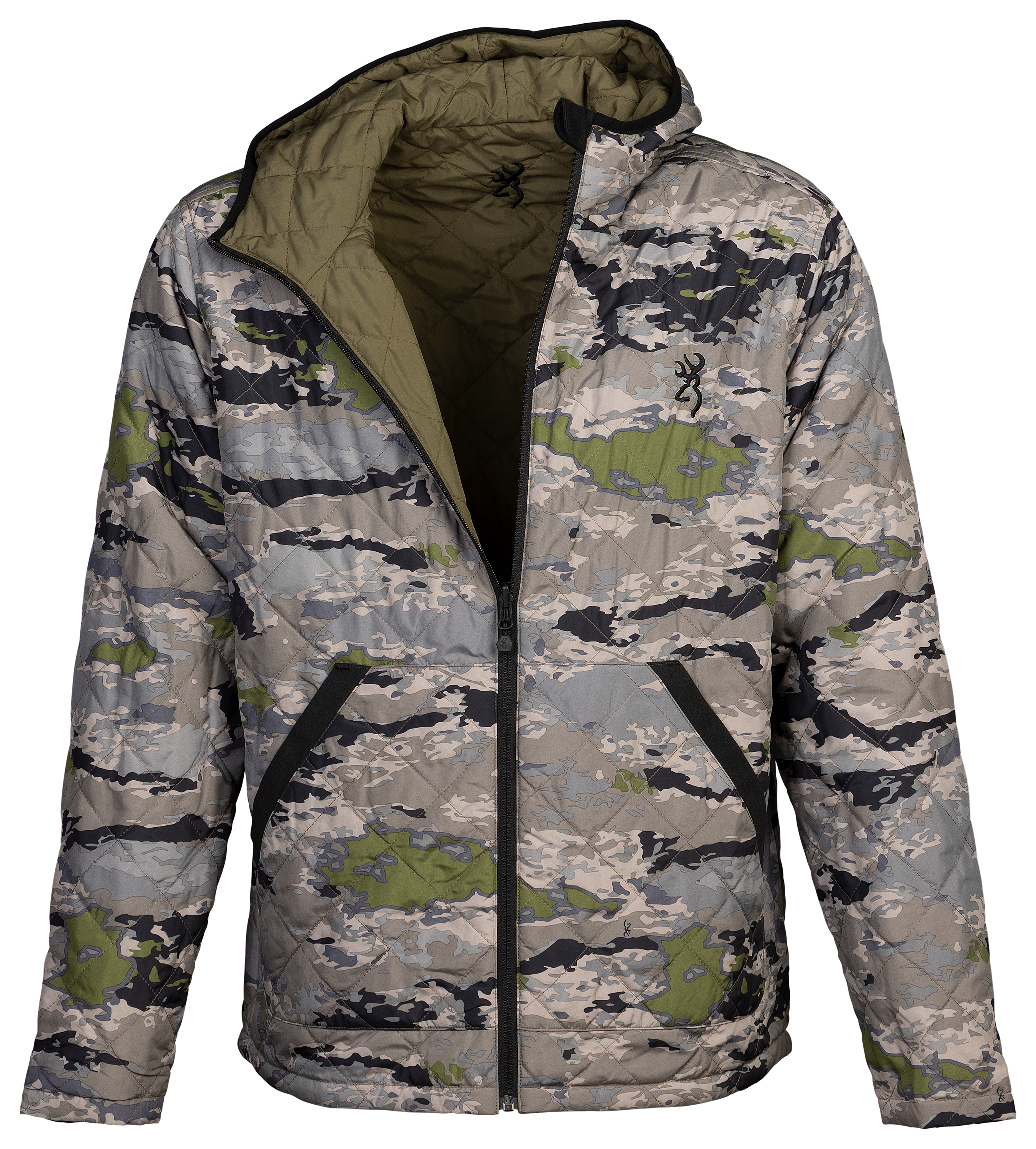 Image of Browning Lightweight Reversible Camp Jacket for Men - Olive/Browning OVIX - L