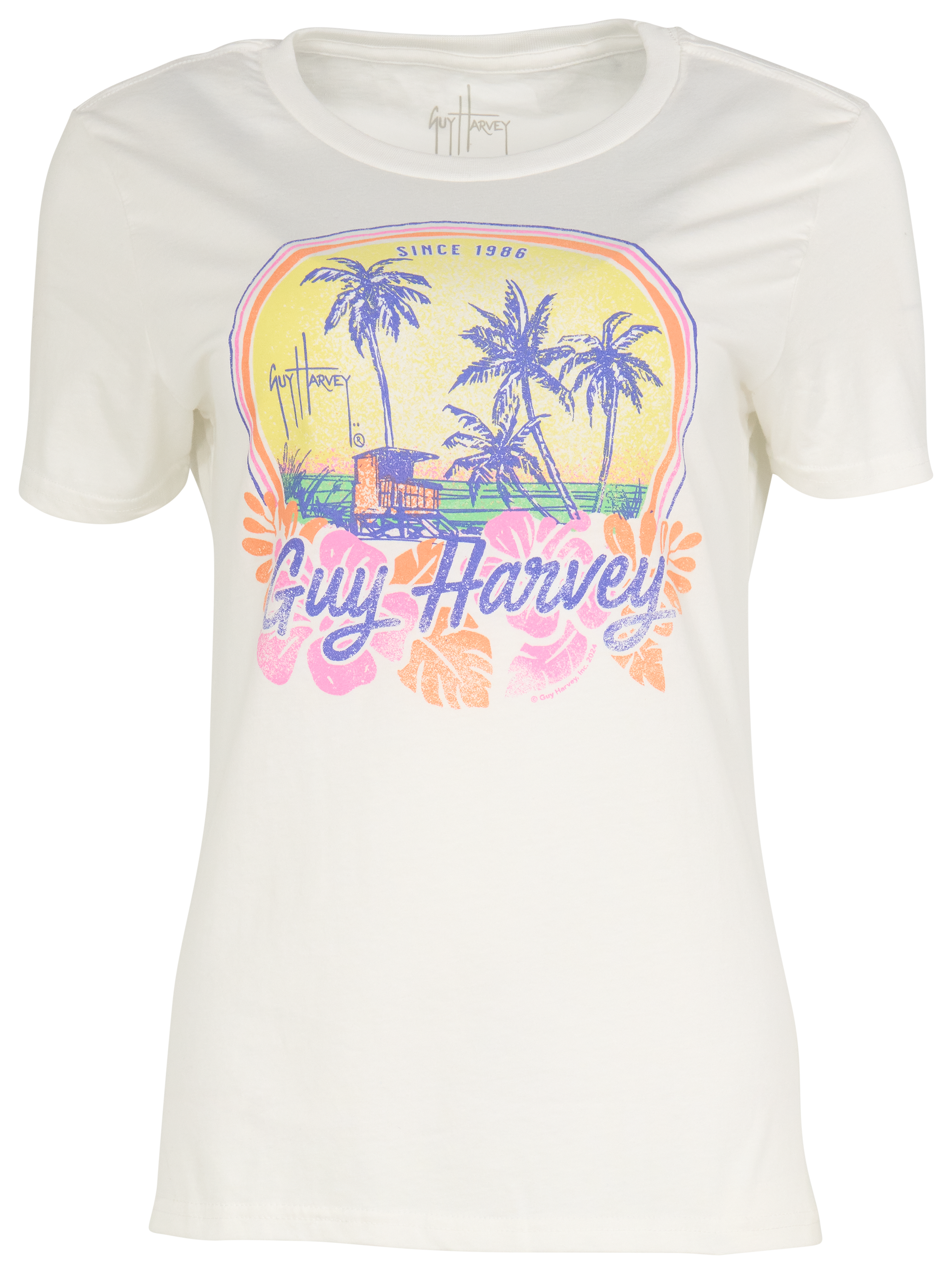 Image of Guy Harvey Harbor Lite Sunset Short-Sleeve Shirt - Bright White