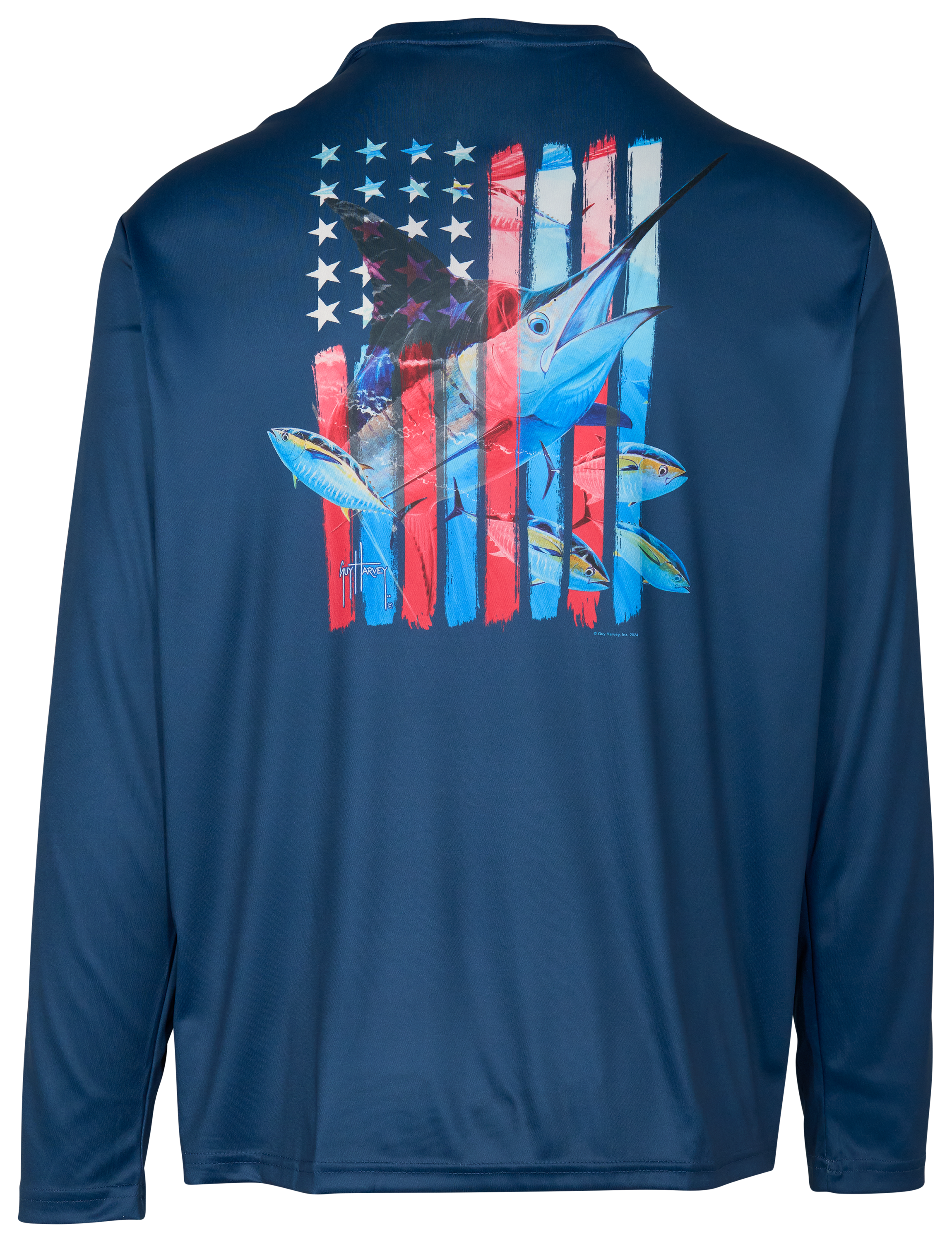Image of Guy Harvey Stars and Stripes Marlin Long-Sleeve T-Shirt - Estate Blue