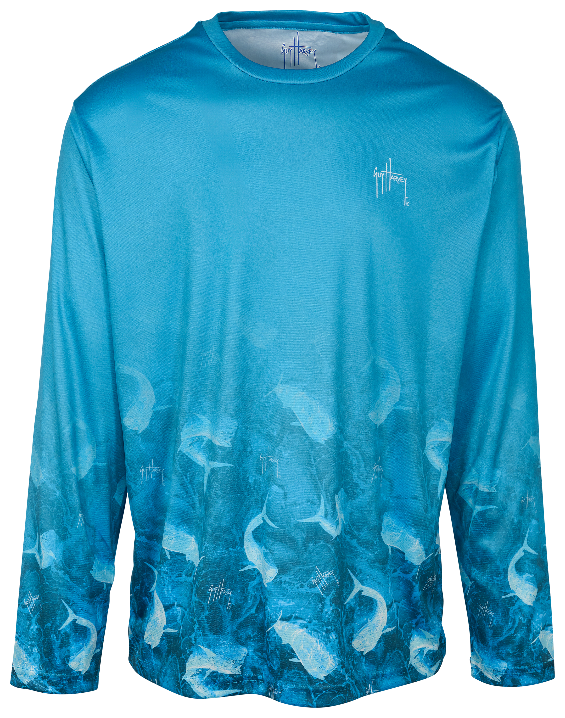 Image of Guy Harvey Mahi Bros Fade Long-Sleeve T-Shirt - Caribbean Sea