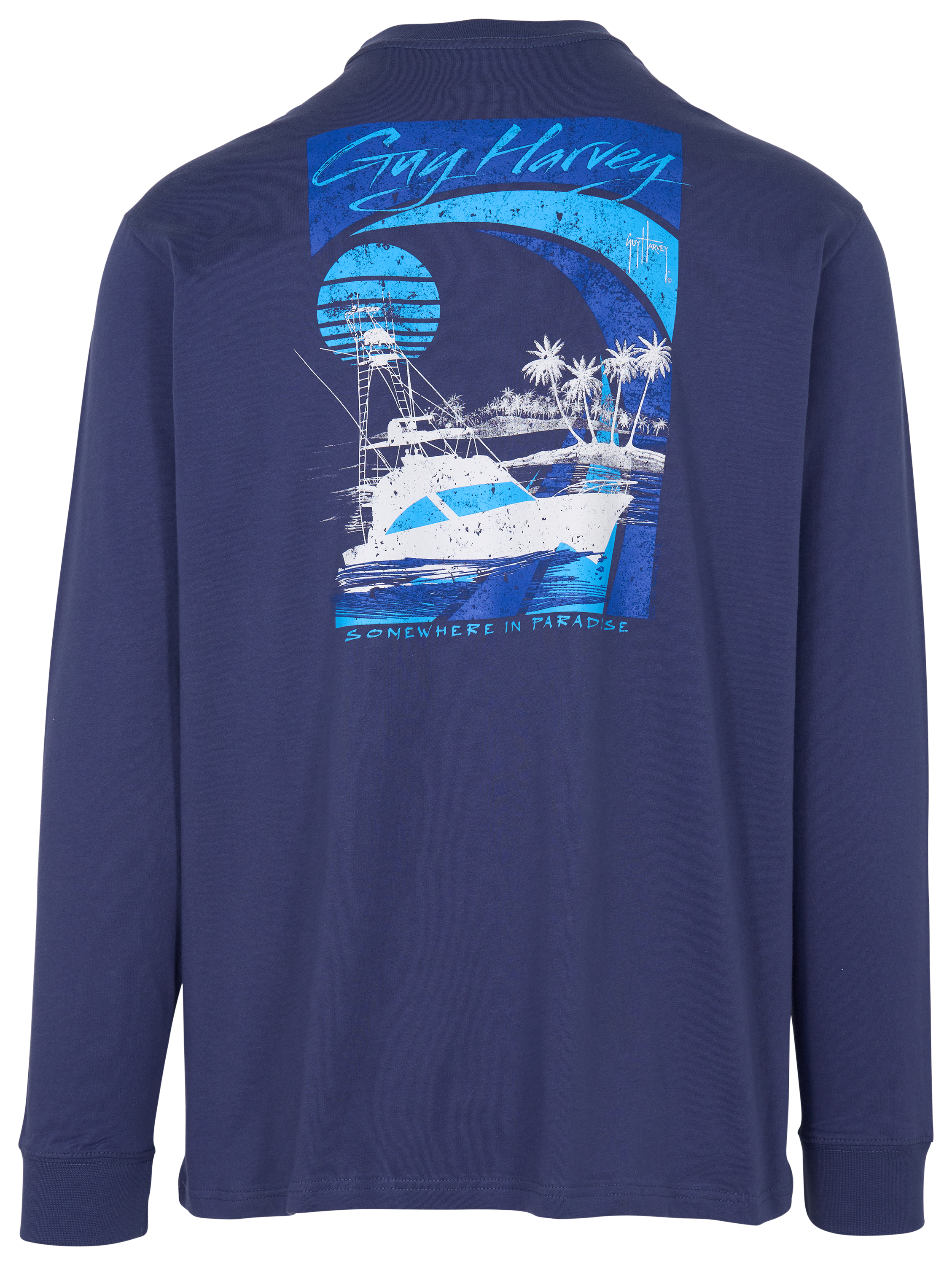 Image of Guy Harvey Sunset Paradise Long-Sleeve T-Shirt - Crown Blue