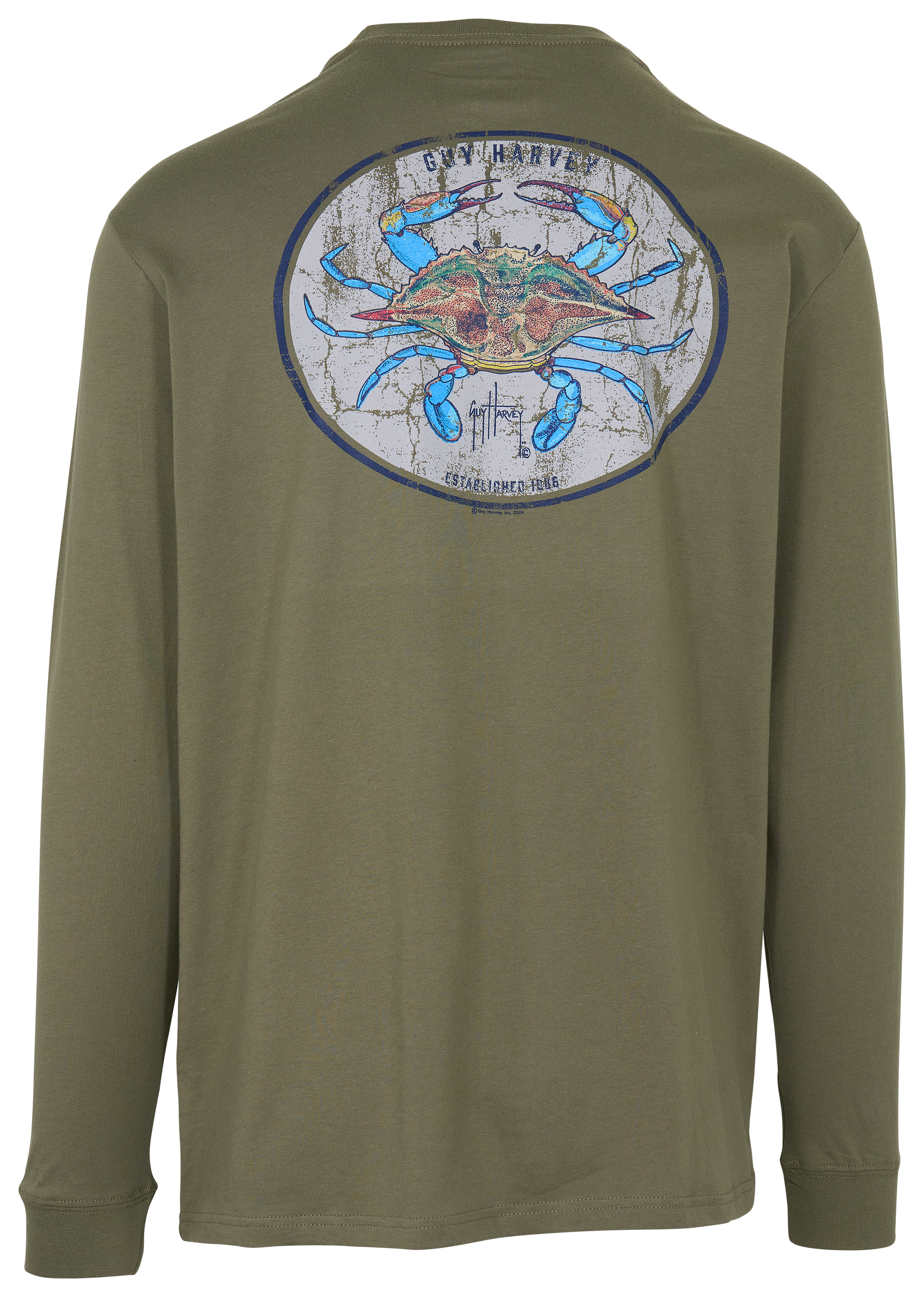Image of Guy Harvey Crab Stamp Long-Sleeve T-Shirt - Deep Lichen Green