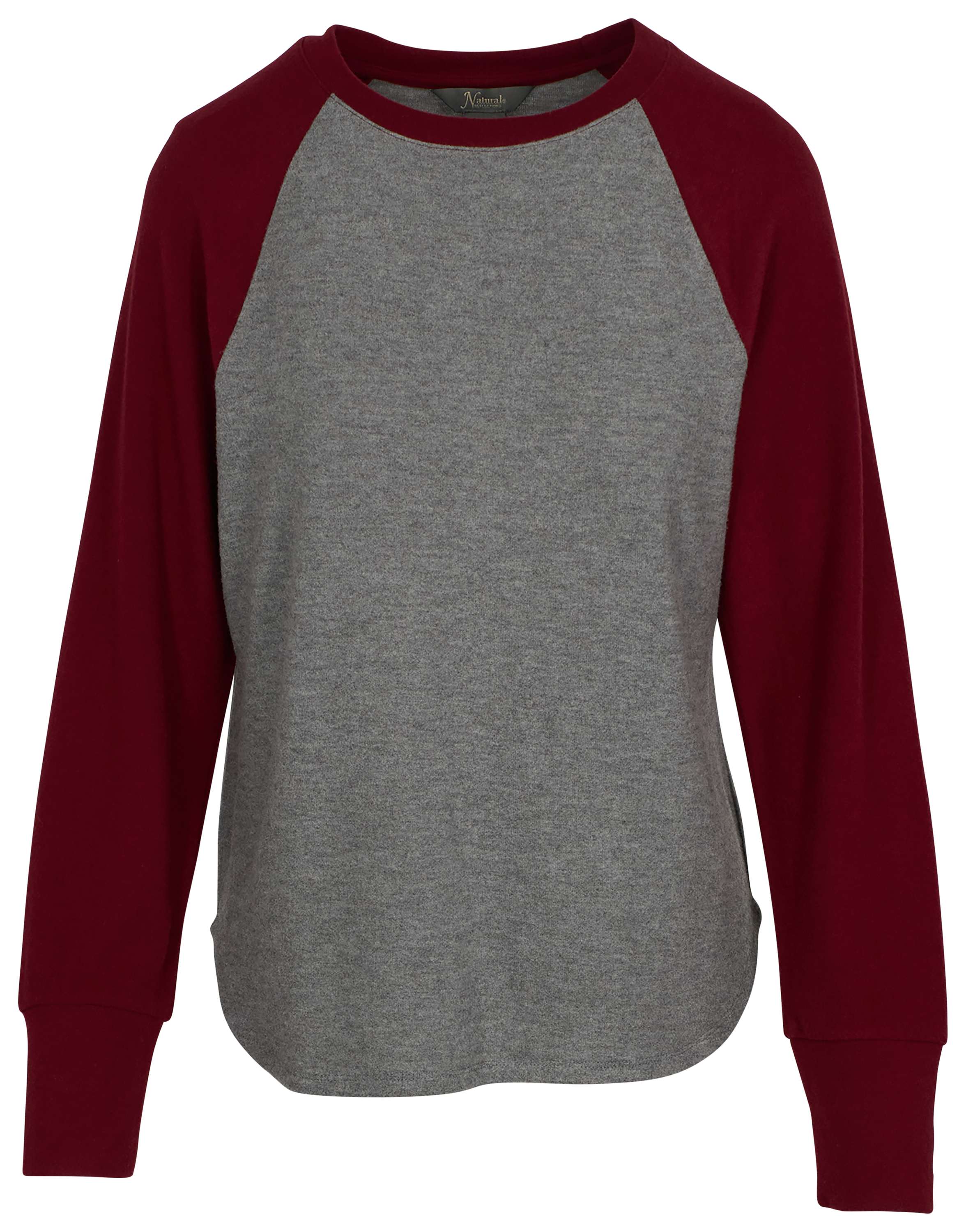 Image of Natural Reflections Cozy Raglan Long-Sleeve Baseball Shirt - Cabernet/Grey