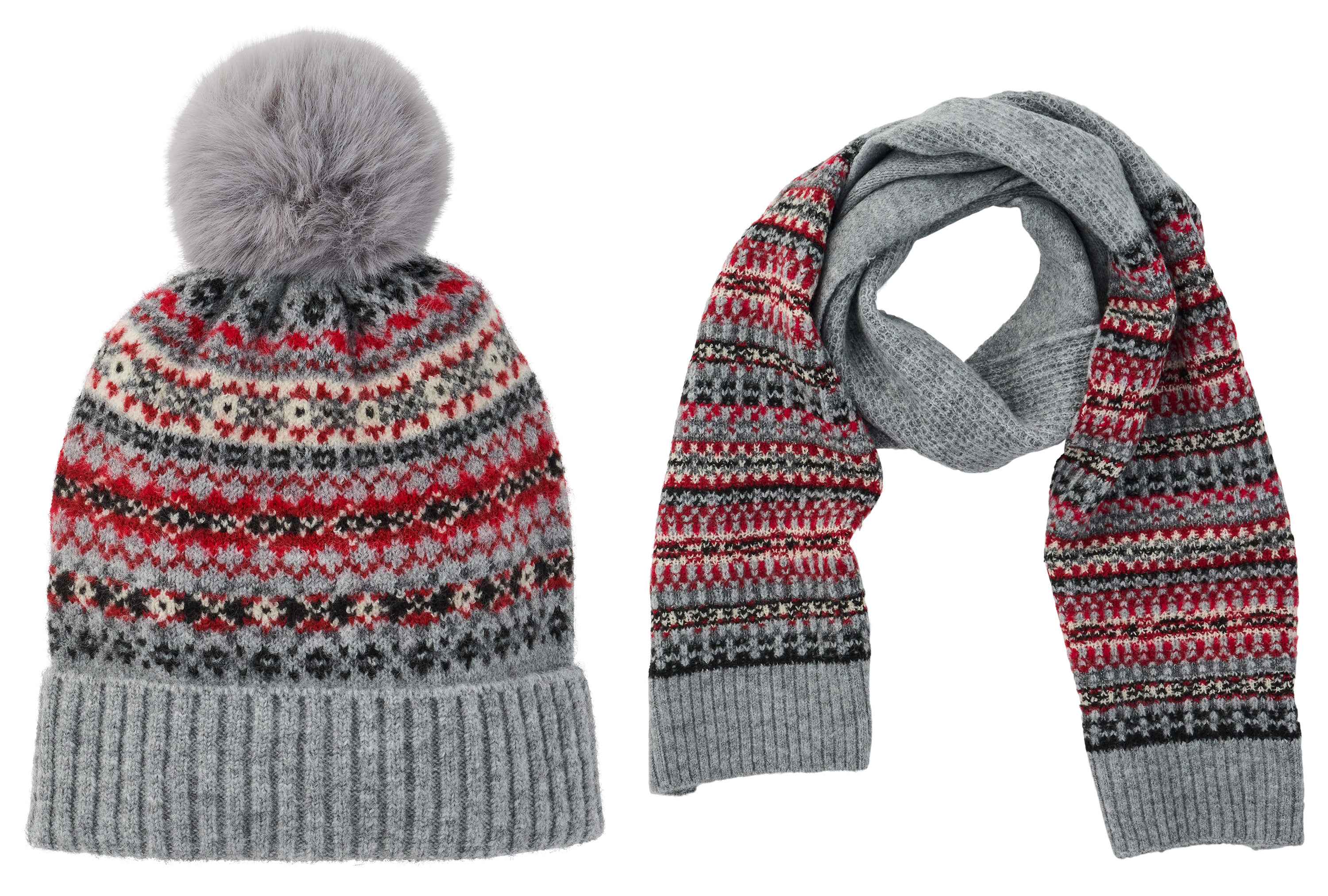 NATURAL REFLECTIONS Joyeux Fair Isle Hat and Scarf Set