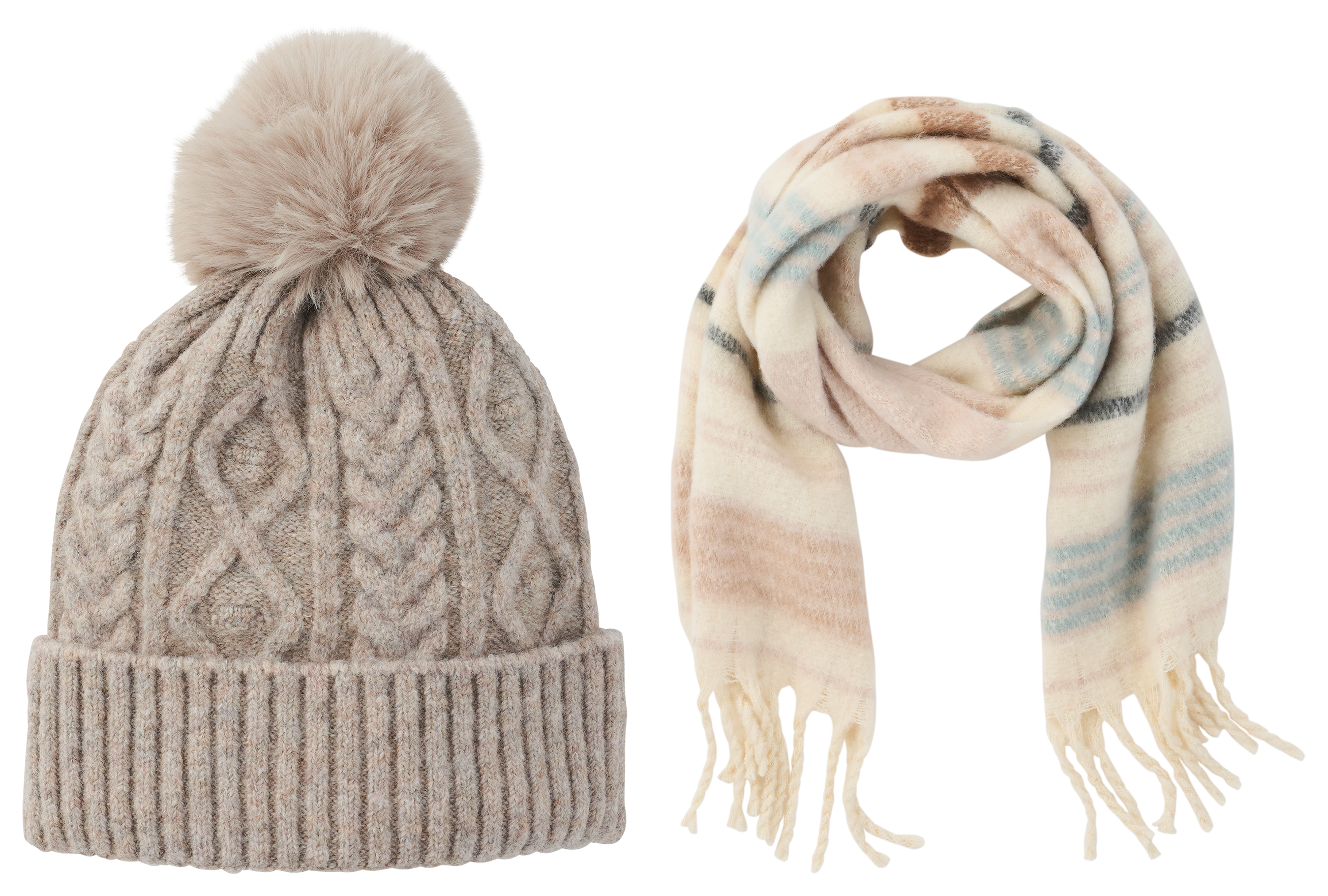 NATURAL REFLECTIONS Fringe Scarf and Beanie for Ladies