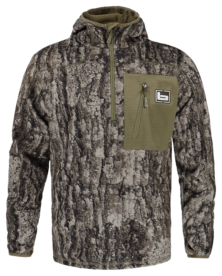 Image of Banded Mid-Layer Fleece Hooded Quarter-Zip Pullover for Men - TrueTimber Shadowbark - S