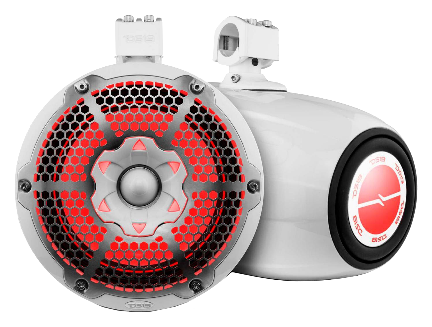 Image of DS18 NXL 10'' Neodymium Marine Towers with Built-in Passive Radiator, 1'' Driver, and LED RGB Lights - White