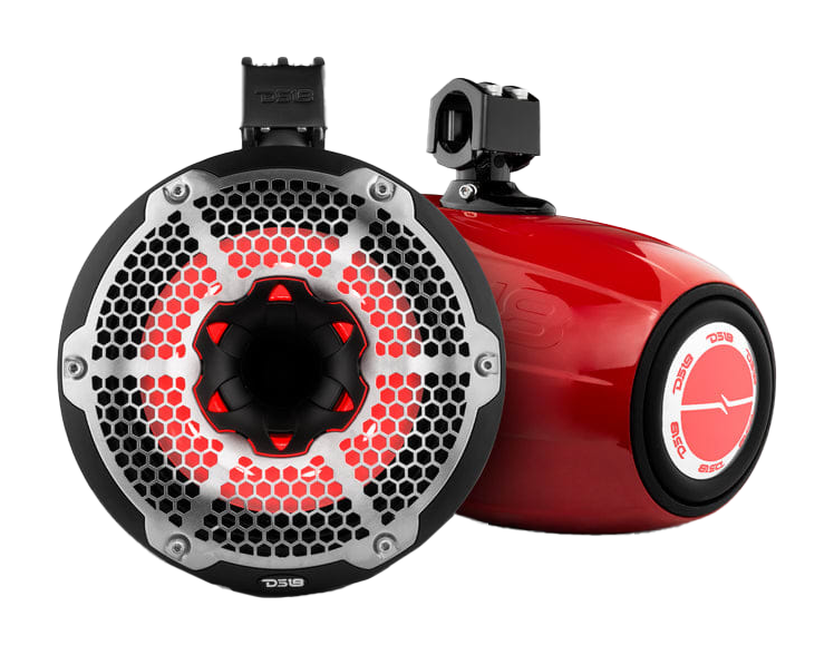 Image of DS18 NXL 10'' Neodymium Marine Towers with Built-in Passive Radiator, 1'' Driver, and LED RGB Lights - Red