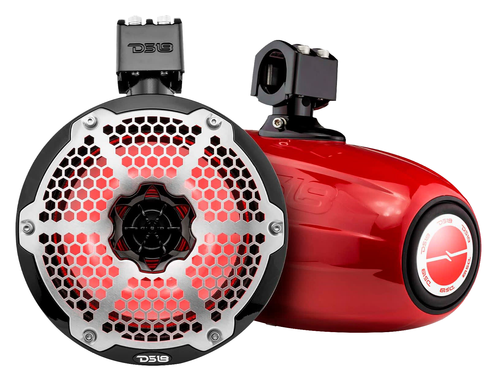 Image of "DS18 NXL 8"" Neodymium Marine Towers with Built-In Passive Radiator, Driver, and LED RGB Lights"