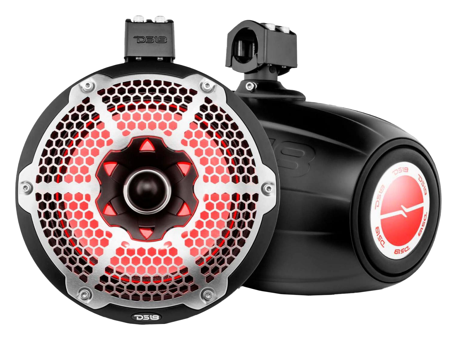 Image of DS18 NXL 10'' Neodymium Marine Towers with Built-in Passive Radiator, 1'' Driver, and LED RGB Lights - Black