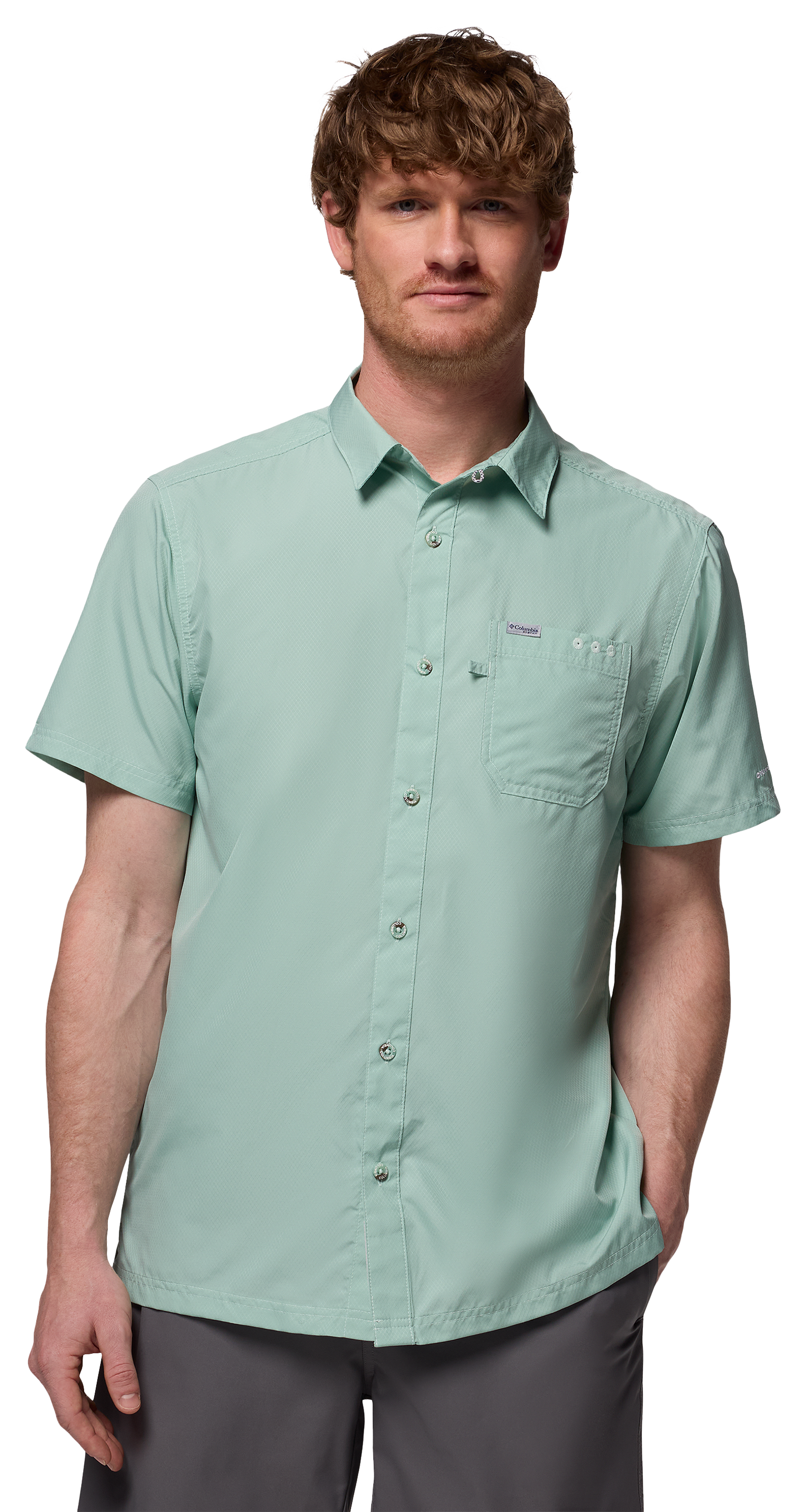 Image of Columbia PFG Slack Tide Camp Short-Sleeve Button-Down Shirt for Men - Misty Jade - 2XL