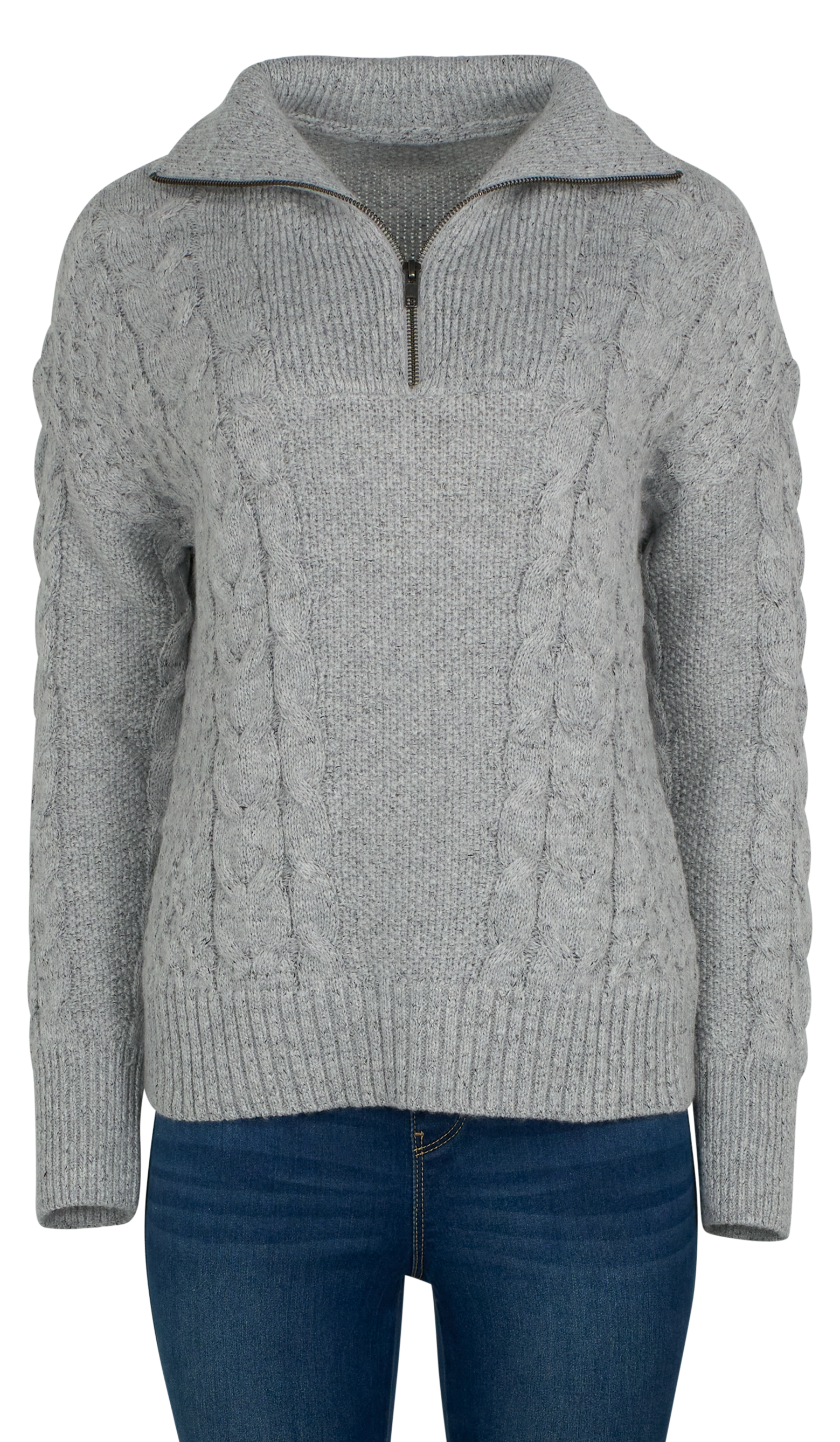 Image of Natural Reflections Quarter-Zip Long-Sleeve Sweater - Grey