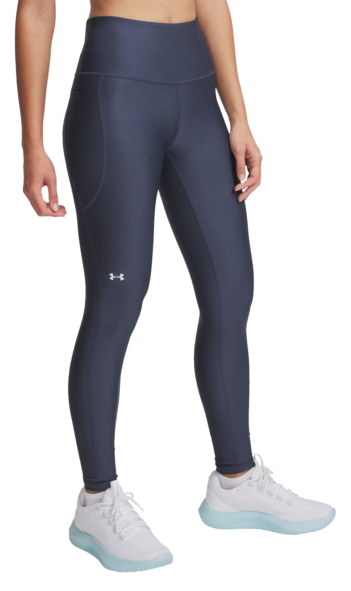 Image of Under Armour HeatGear Armour No-Slip Waistband Full-Length Leggings for Ladies - Downpour Gray/White