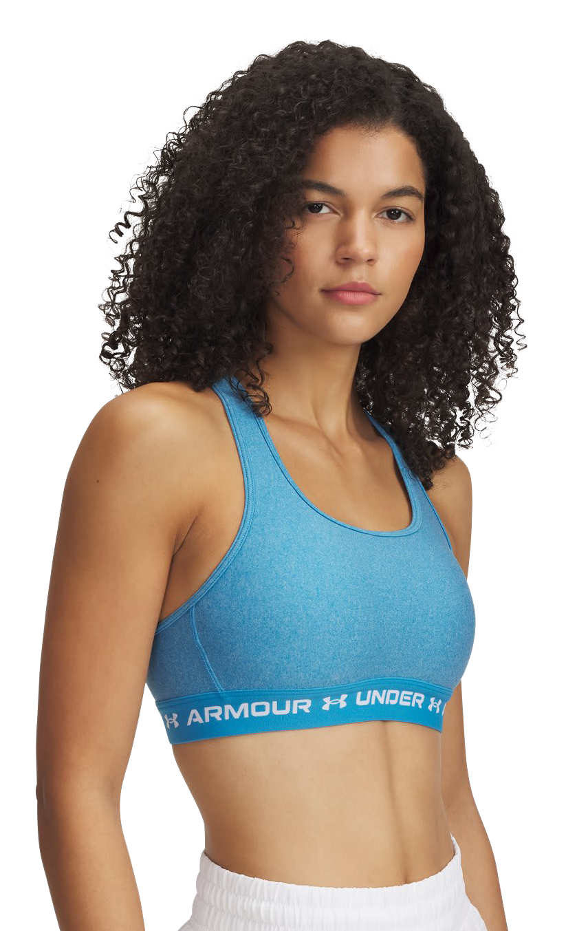 Image of Under Armour Mid Crossback Heather Sports Bra for Ladies - Ether Blue/White