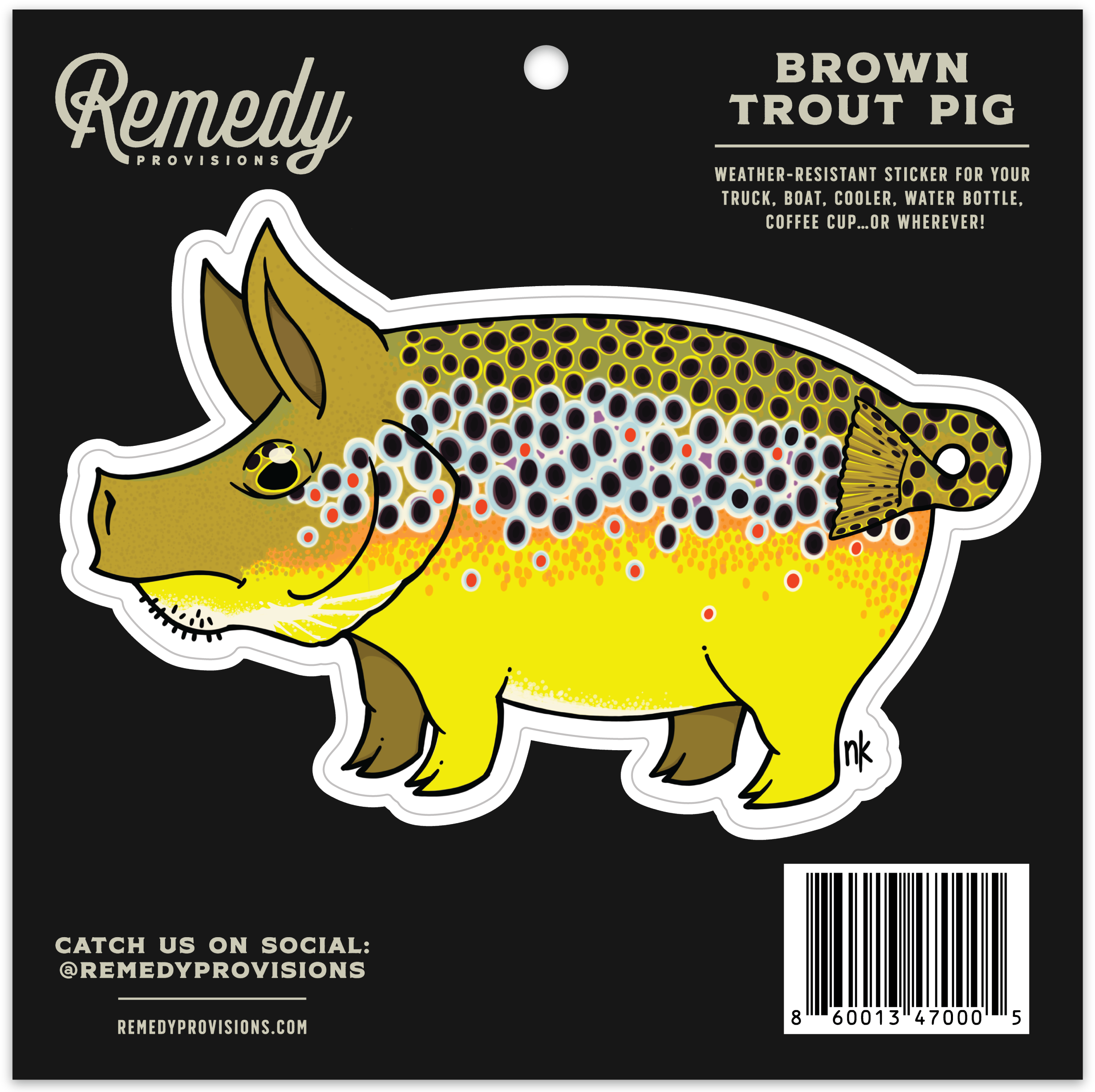 Image of Remedy Provisions Brown Trout Pig Sticker