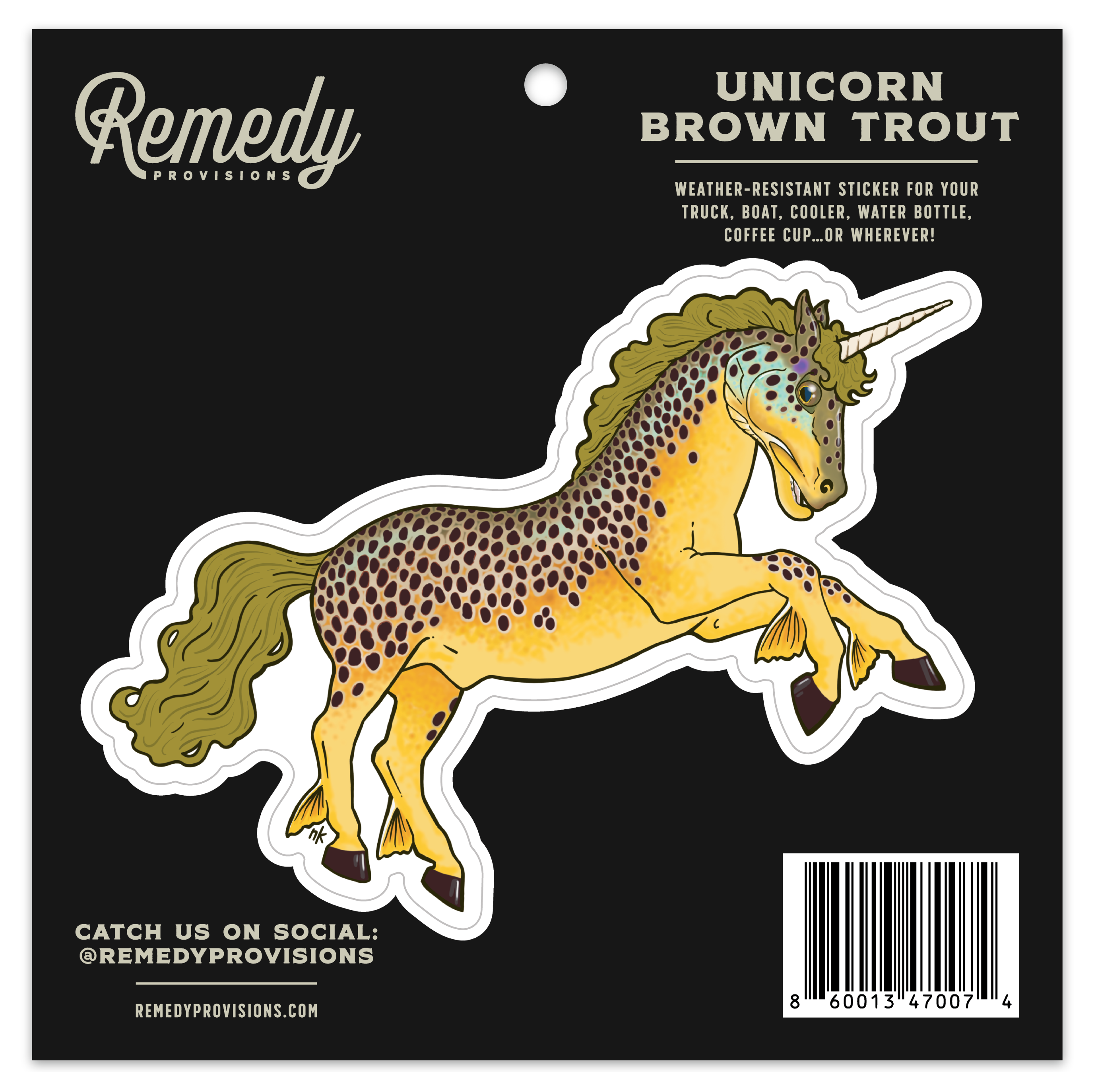 Image of Remedy Provisions Unicorn Brown Trout Sticker