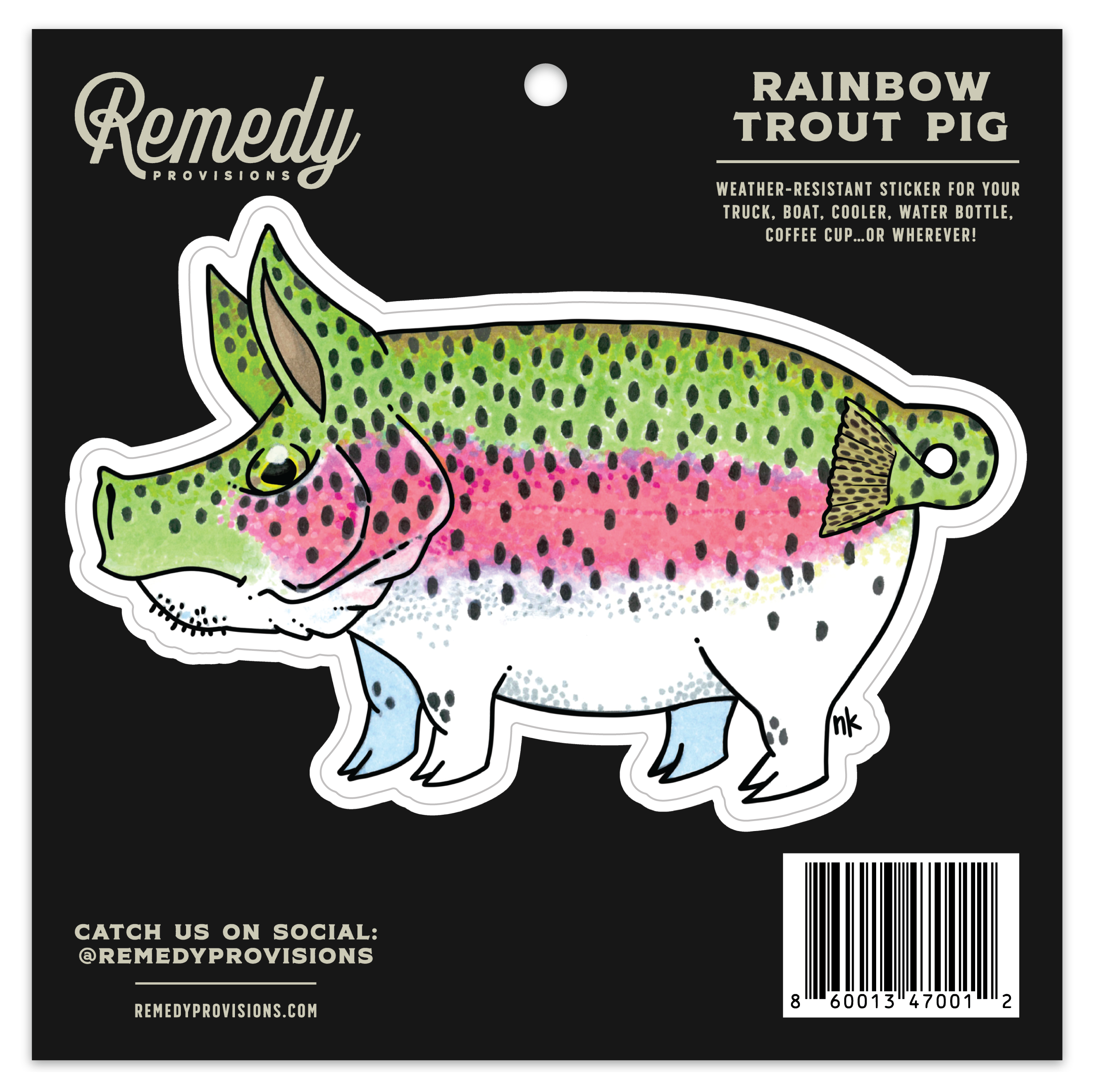 Image of Remedy Provisions Rainbow Trout Pig Sticker