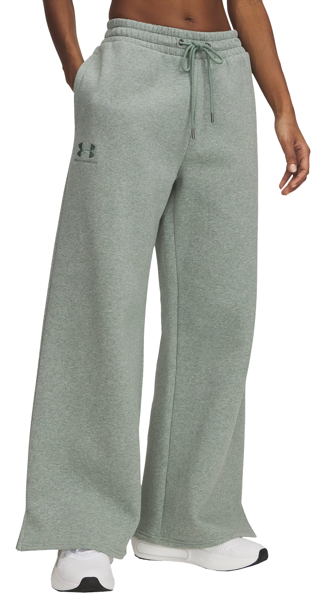 Image of Under Armour Icon Fleece Wide-Leg Pants for Ladies - Silica Green/Silica Green - XS