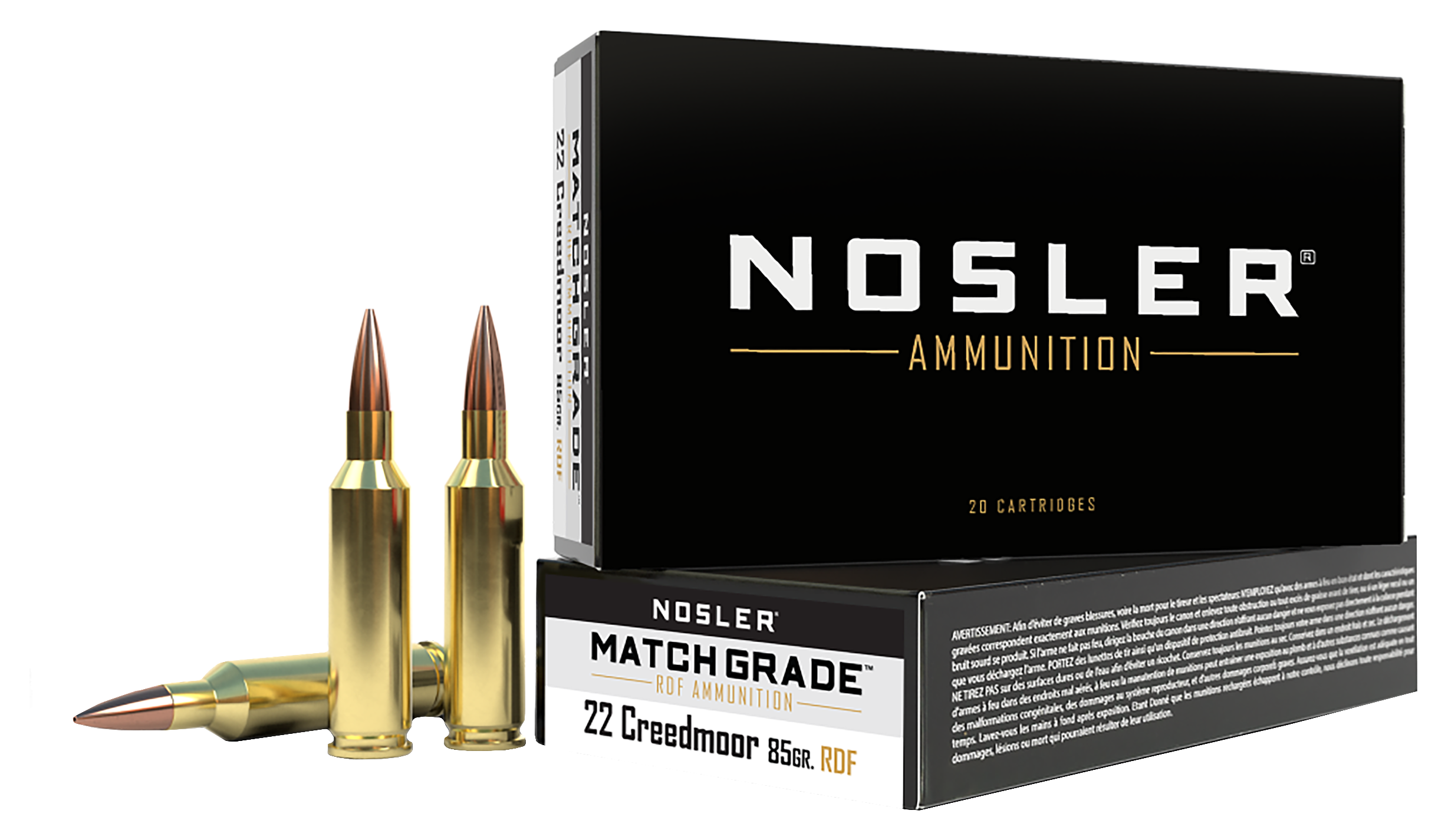 Image of Nosler Match Grade 22 Creedmoor 85 Grain RDF Centerfire Rifle Ammo