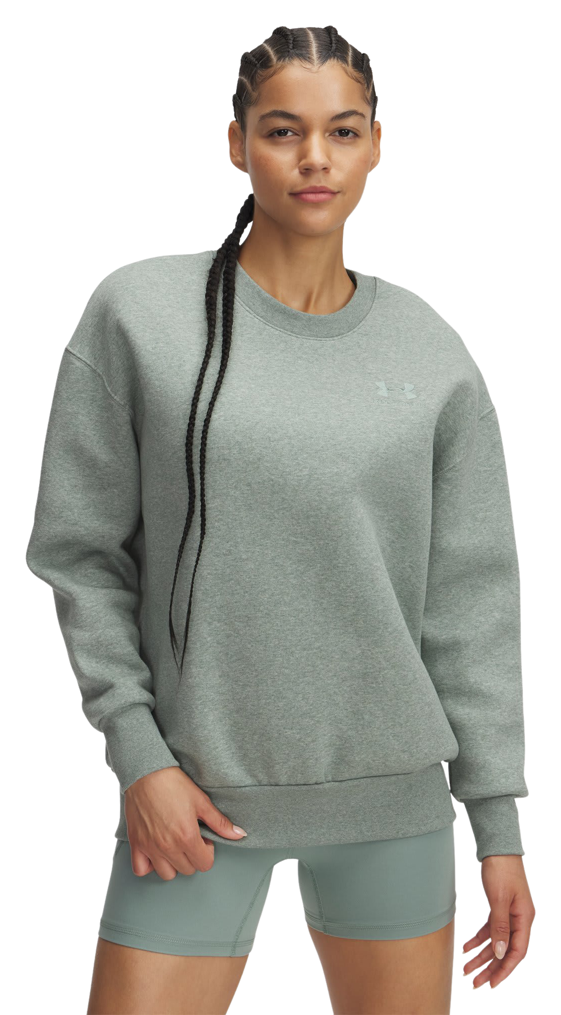 Image of Under Armour Icon Fleece Oversized Crew - Silica Green/Silica Green