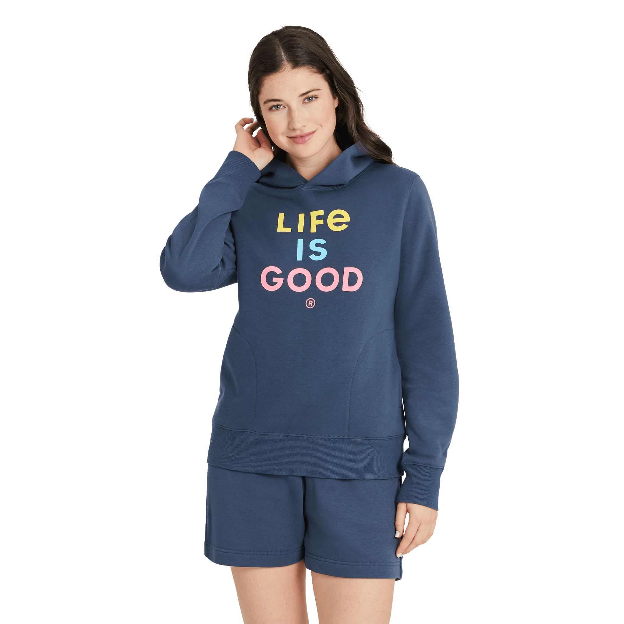 Life is Good Vibes Fleece Hoodie for Ladies - Darkest Blue