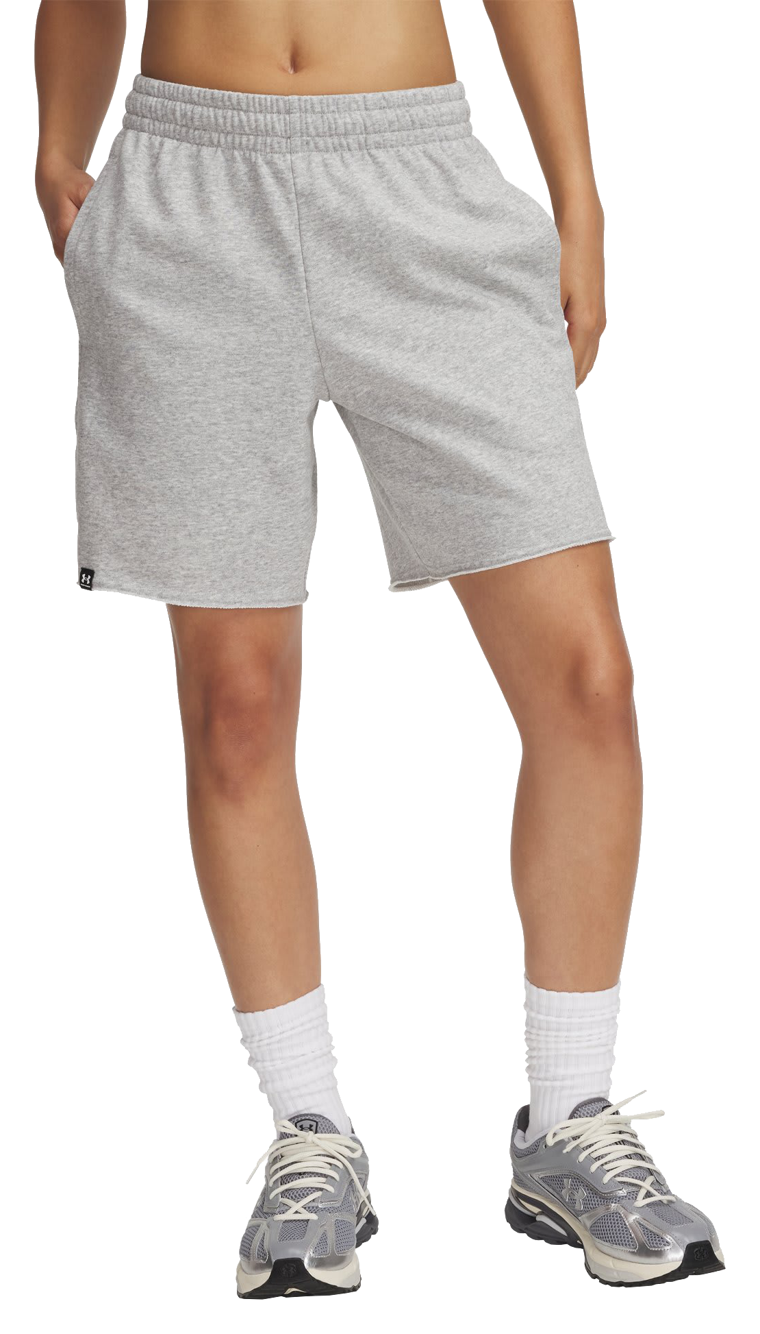 Image of Under Armour Icon Terry Long Shorts for Ladies - Mod Gray Light Heather/White - XL