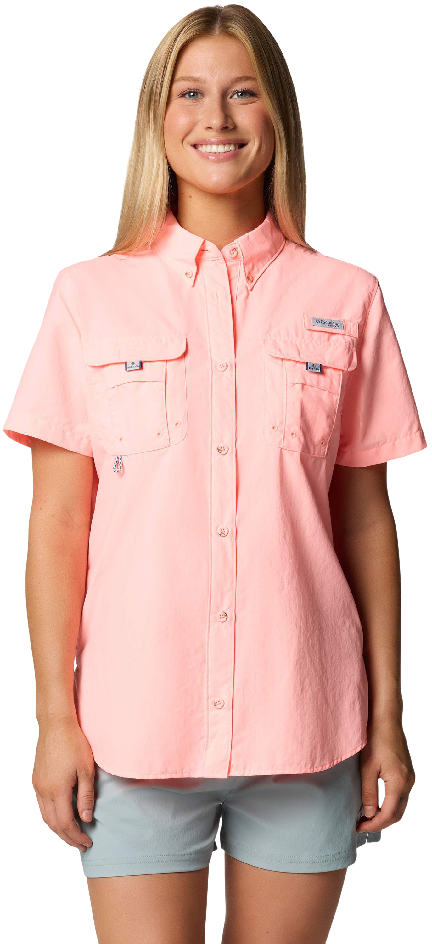 Image of Columbia PFG Bahama II Short-Sleeve Button-Down Shirt for Ladies - Tiki Pink