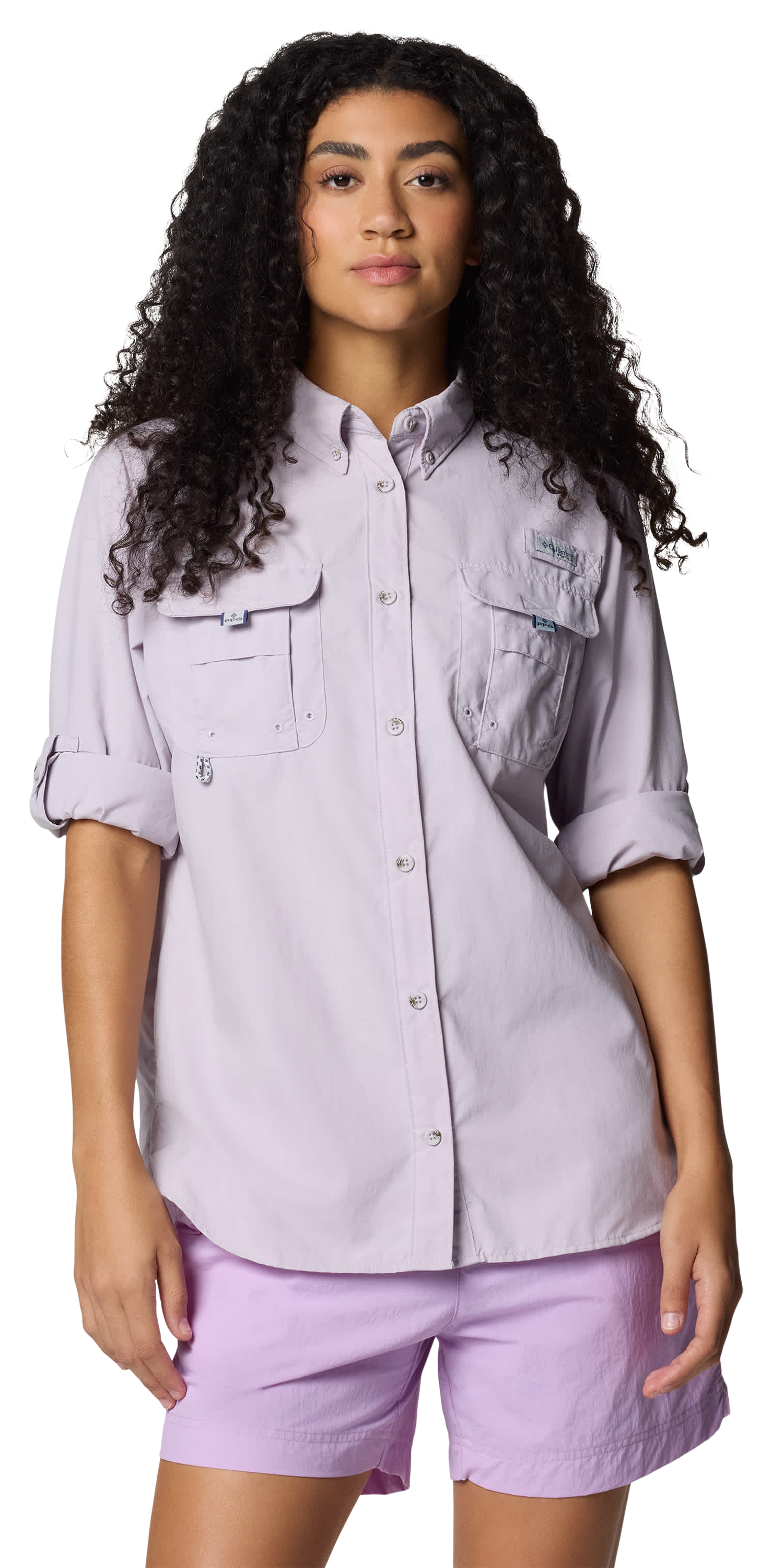 Image of Columbia PFG Bahama II Long-Sleeve Button-Down Shirt - Lavender Pearl - XXL