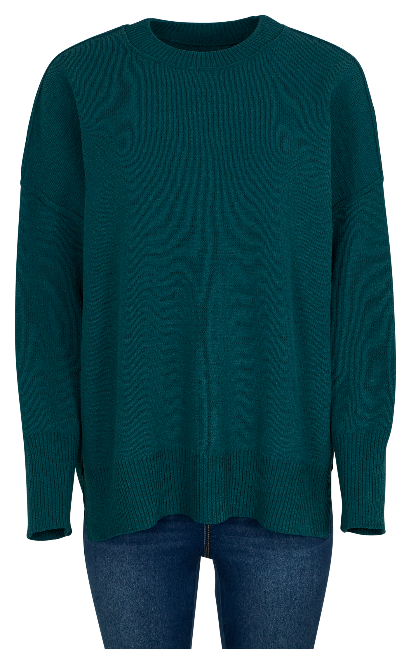 Image of Natural Reflections Campfire Crew-Neck Long-Sleeve Sweater - Deep Teal - XXL